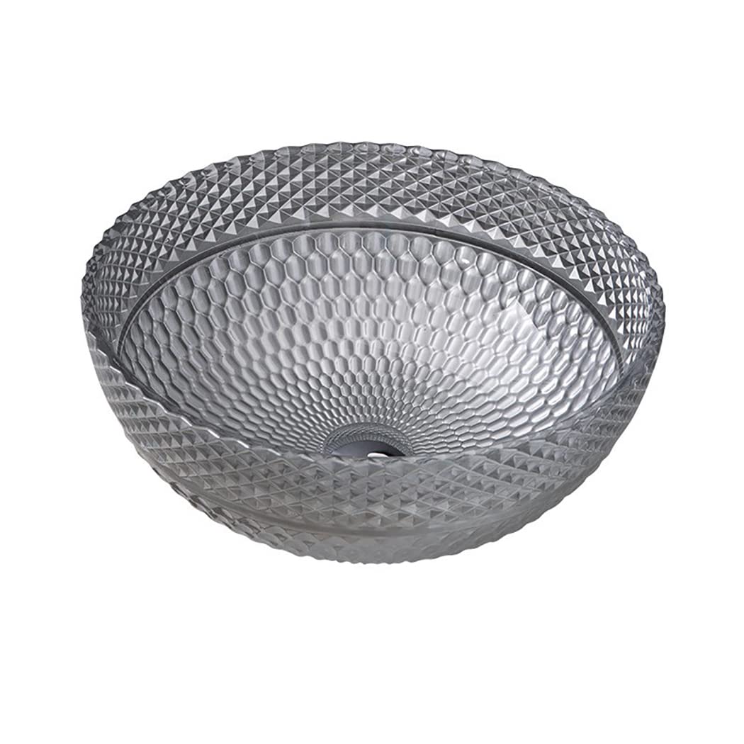 Lavabo de Recipiente Lavabo de baño de Vidrio Templado Lavabo de baño sobre encimera Lavabo de baño Forma de tazón Lavabo de tocador de baño Tapas con combinación de Drenaje, Gris, Solo Lavabo