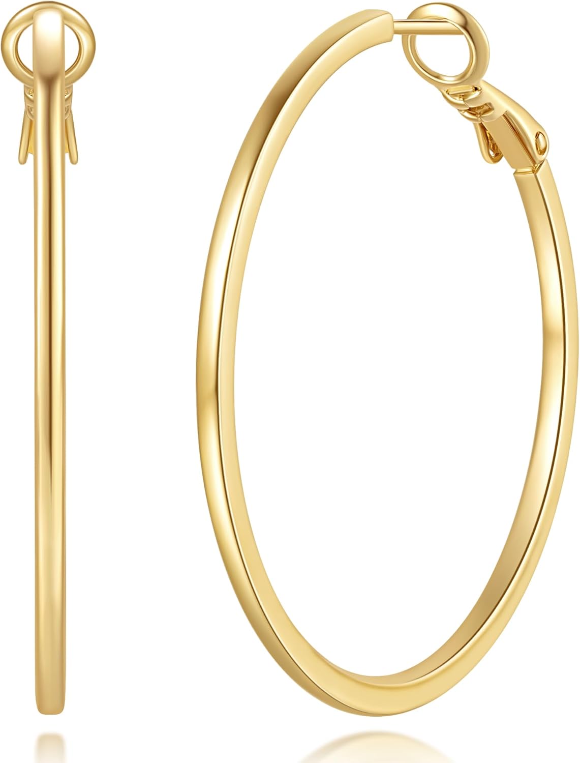 14K Gold Hoop Earrings for Women 14K Gold Earrings for Women Large Gold Hoop Earrings Hoops Round Square-edge Hoops Earring for Womens 40mm