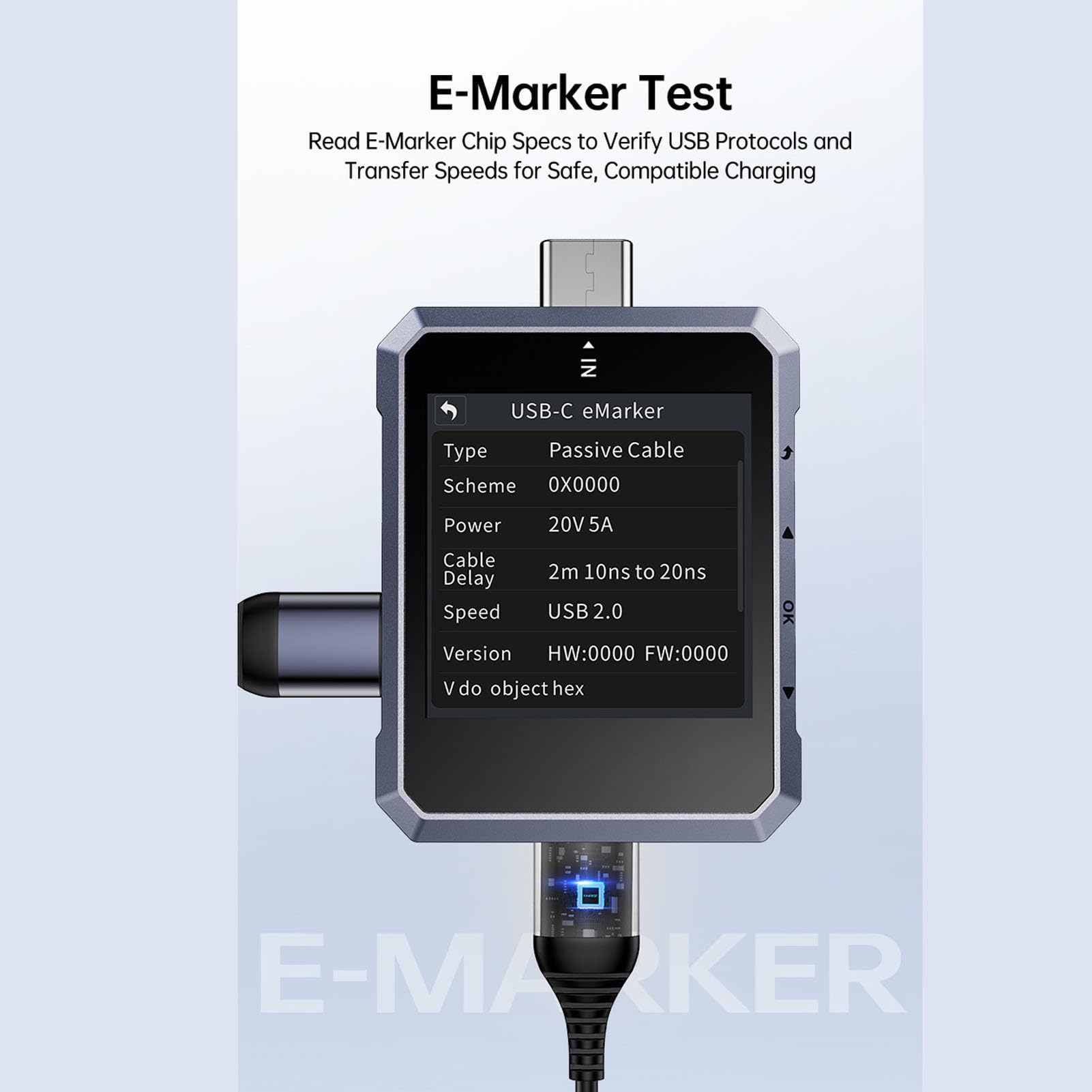 Jeanoko Precyzyjny Tester USB C do Dokładnego Pomiaru Napięcia i Prądu,
