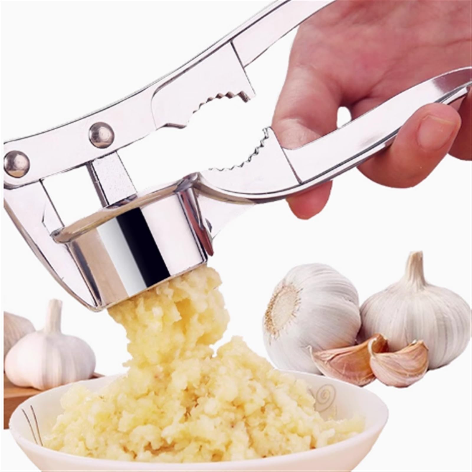 Knoblauchpresse, leicht zu reinigen und spülmaschinenfest, Küchenwerkzeug für gehackten Knoblauch, langlebiges Edelstahl-Design, müheloses Kochzubehör