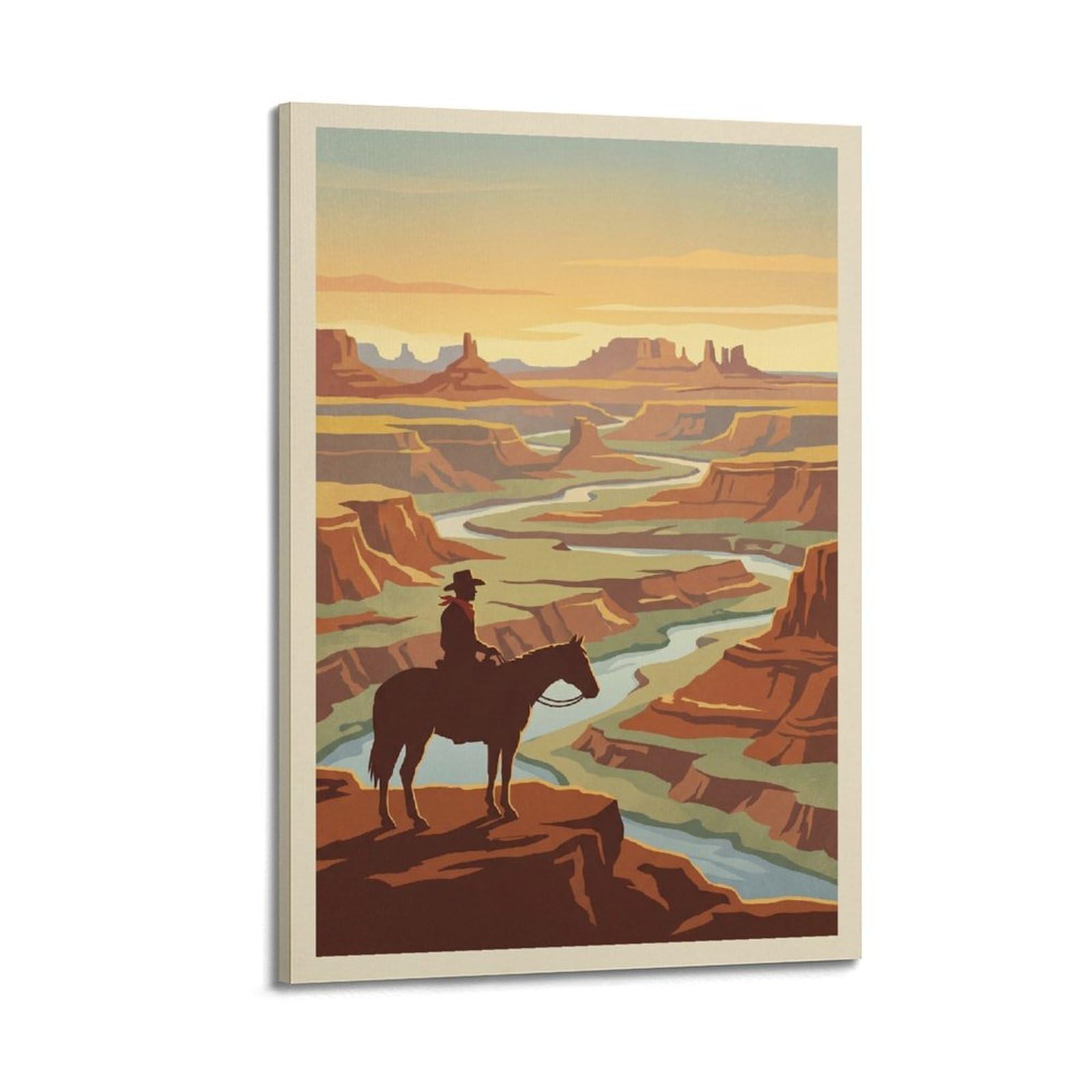 XKUGA Western Horseback Rider Poster Canyon Landscape Old West Modern Decorative Canvas Prints - Ideal Wall Art for Family, Man Cave, Game Room, Boys & Girls Bedroom 20x30inch(50x75cm)