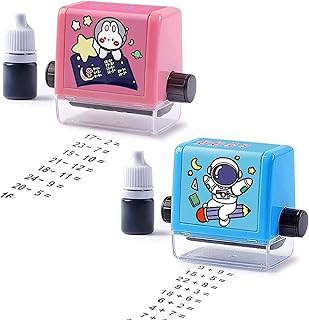 Roller Digital Teaching Stamp, Reusable Addition and Subtraction Roller Stamp, Within 100 Teaching Math Practice Questions, for Preschool Kindergarten Homeschool Supplies (2Pcs)