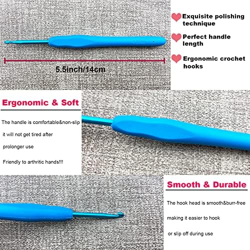 Hobekoee 0.5mm Lace Crochet Hook Ergonomic Handle for Arthritic Hands Soft & Smooth Knitting Needles for Beginners and Crocheting Yarn - 2