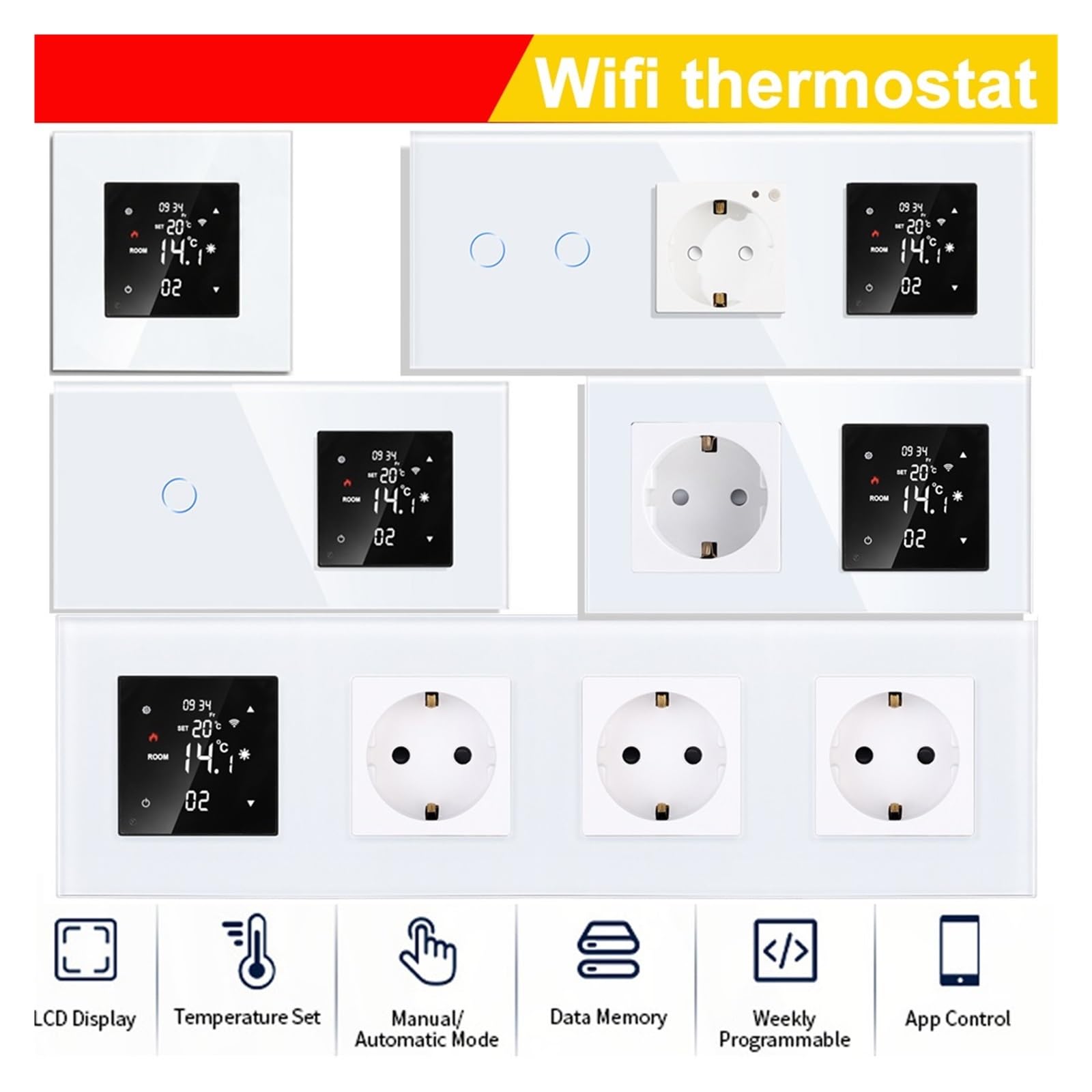 Thermostat De Chauffage WiFi, Eau/chaudière Électrique À Gaz Au Sol, Contrôle De La Température avec Interrupteur WiFi/Prise Normale