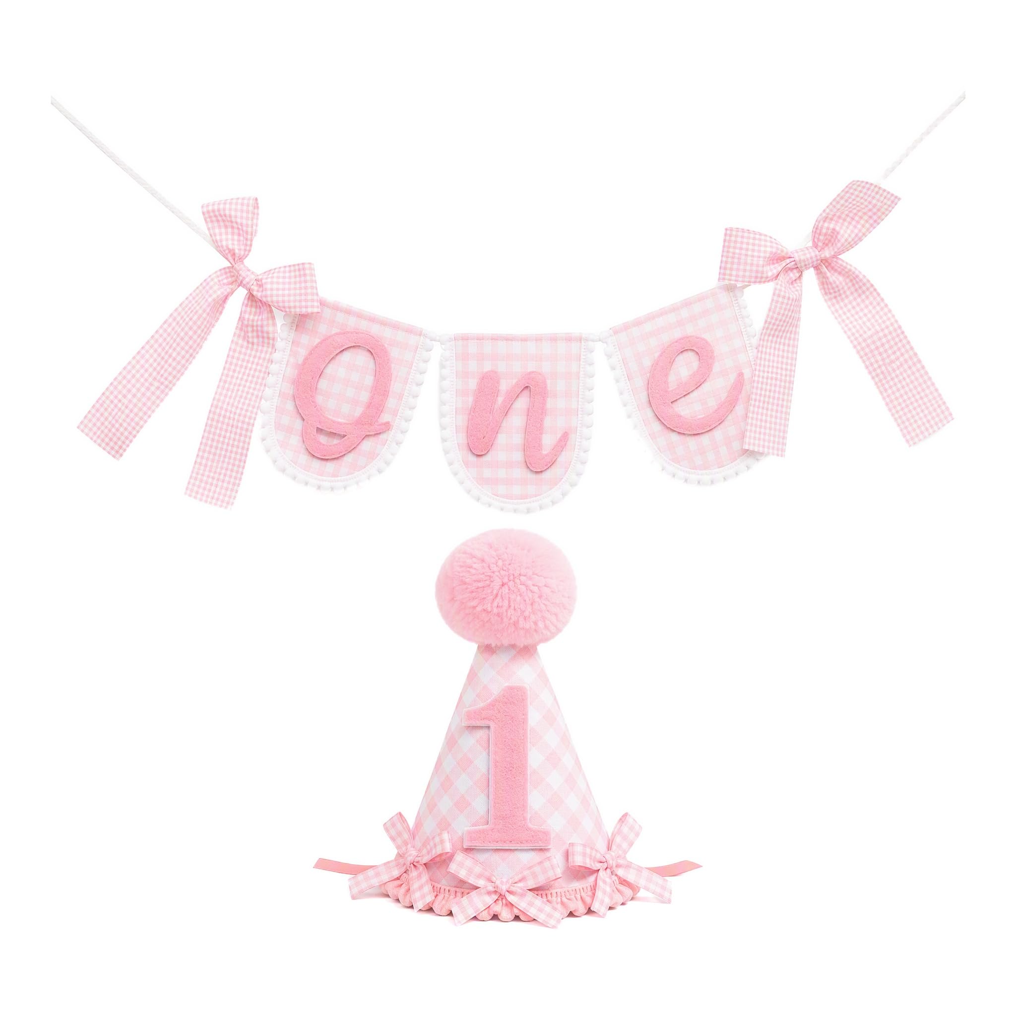 QIANSSE 1st Birthday Decorations for Girls, Pink High Chair Banner Set