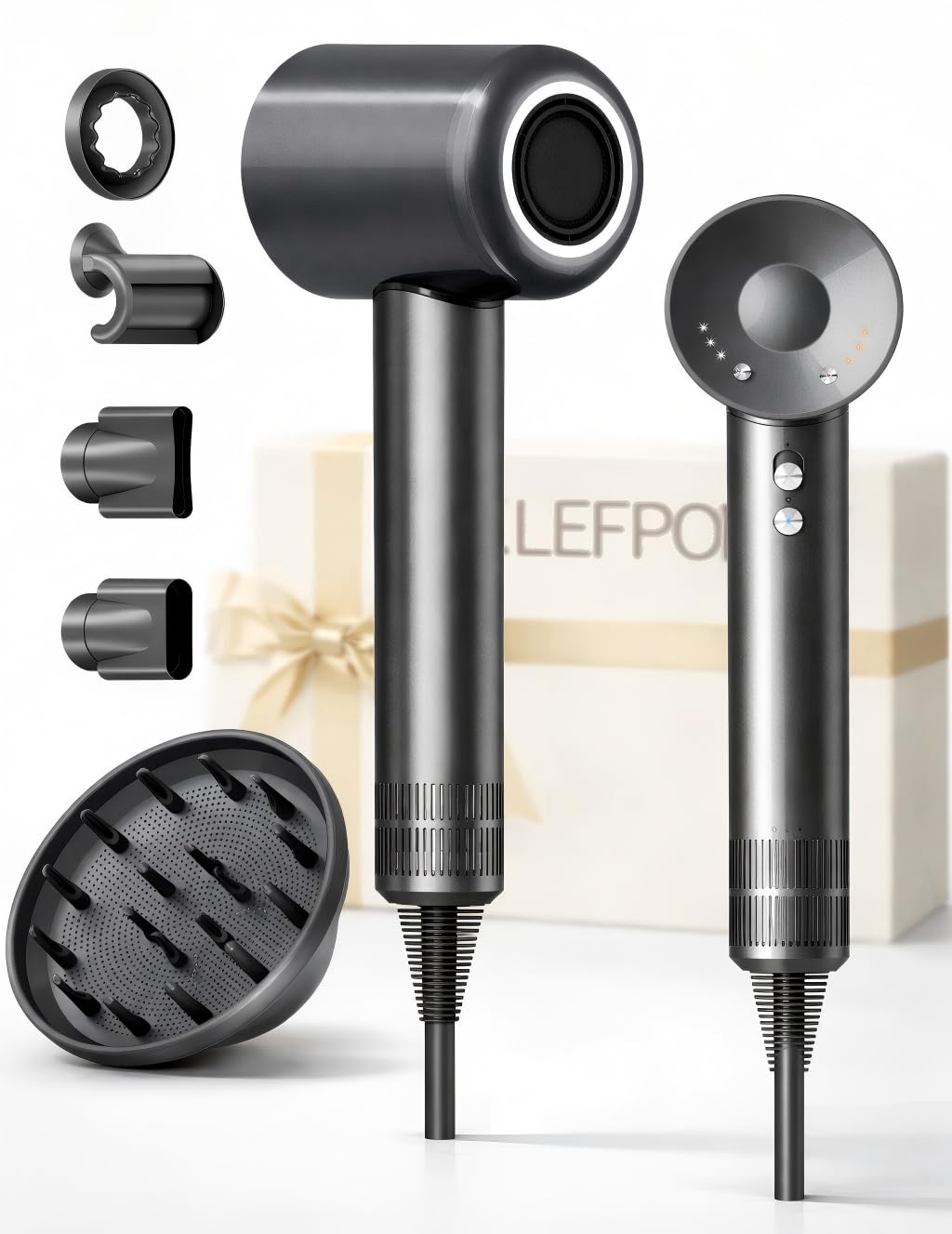 Haartrockner Föhn mit Diffusor, 500M Ionen Fön mit 5 Styling-Aufsätzen für Locken und alle Haartypen, leise, kompakt für Reisen und Geschenk