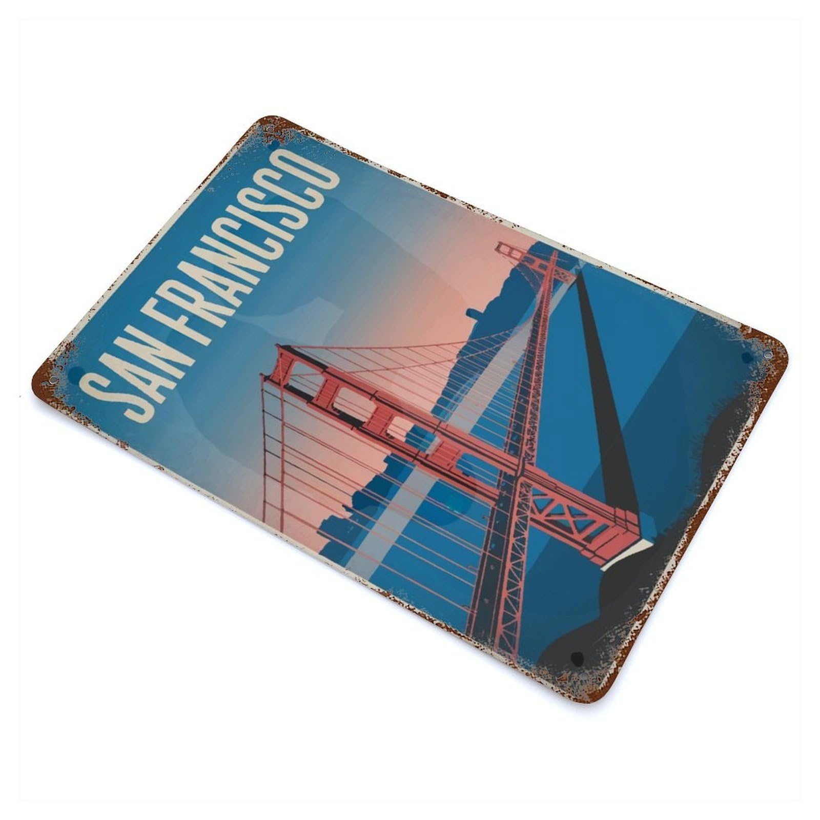 Garage Style Golden Gate Bridge Rust Effect Tin Sign 11.8"x7.9", Classic Wall Plaque for Bar And Workshop