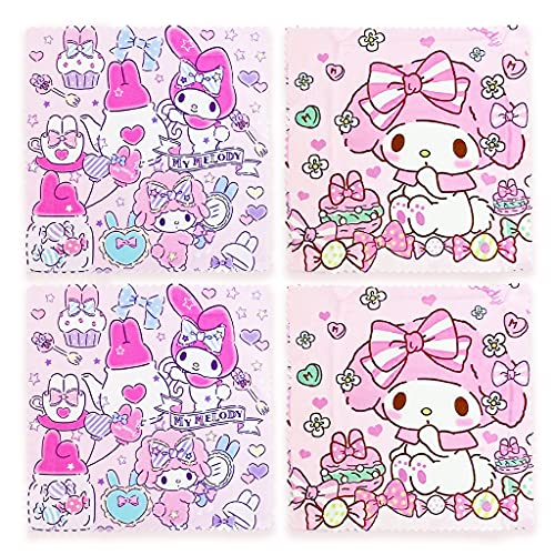 Melody Cleaning Cloths | Pack of 4 Microfiber Girls Women | Cute Anime Pastel Rabbit Cupcake Candy Kitty Premium Wipes | Lens Glasses Gaming Console Phone Electronics Screens Camera (Pink)