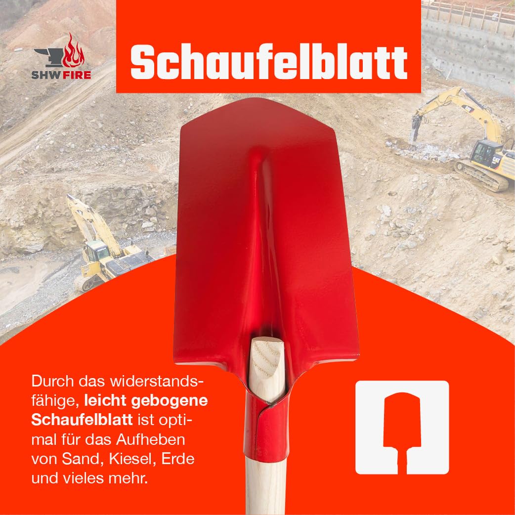 SHW-FIRE | Kabelgrabenschaufel 30x16 cm mit Trittschutz, robuster Spezialstahl, Langer Eschenholzstiel, ideal für schmale Gräben, Schaufel für Drainagen & Kabelverlegung | Made in Germany