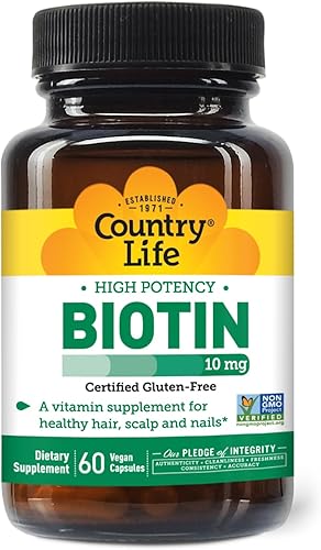 Country Life Biotina de alta potencia, 10 mg, 60 unidades, certificado sin gluten, certificado vegano, verificado sin OMG