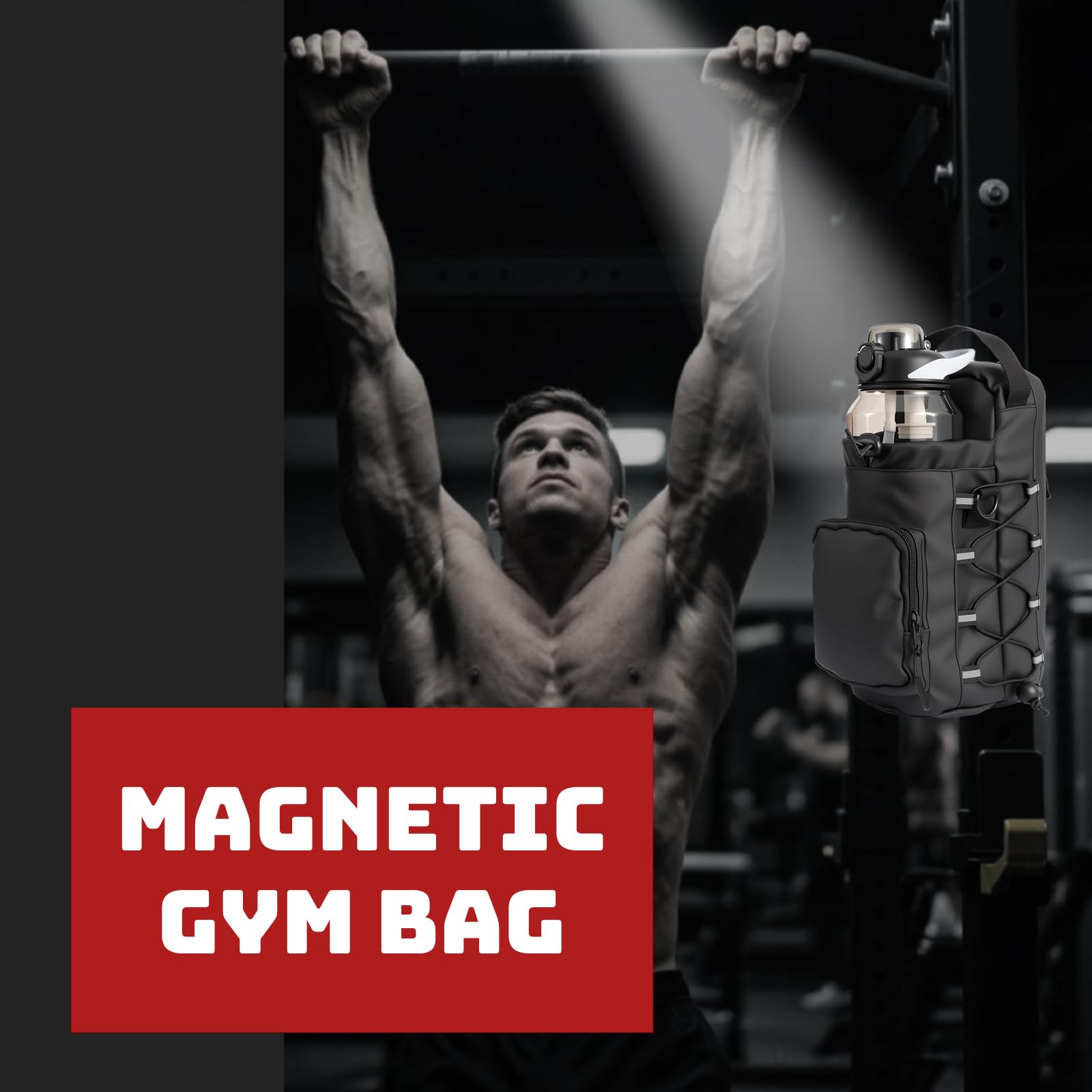 Magnetyczna torba na siłownię dla kobiet i mężczyzn, uchwyt na butelkę z wodą 64 OZ z kieszeniami na telefon i paskiem na ramię, torba sportowa, torba na magnes, do sportu, pracy, podróży