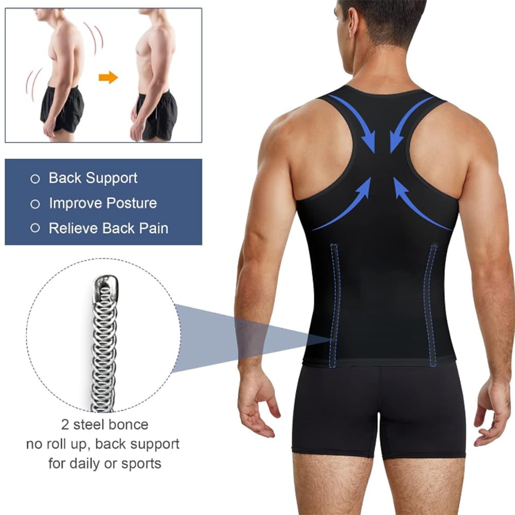 Herren Schlank Body Shaper Weste Bauch geformt Control Panel Kompression Tank Top(Schwarz-Groß