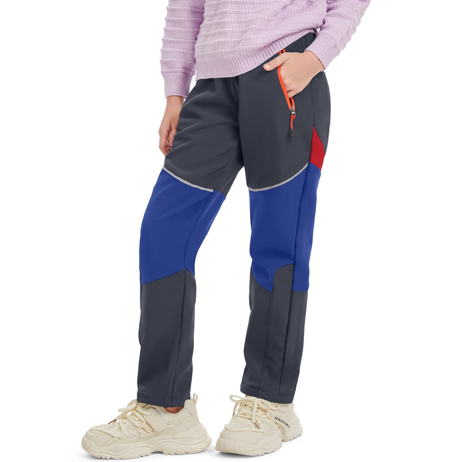 Pantaloni da neve impermeabili per ragazzi e ragazze, pantaloni da sci isolati invernali foderati in pile, elastico in vita Softshell pantaloni da trekking per ragazzi