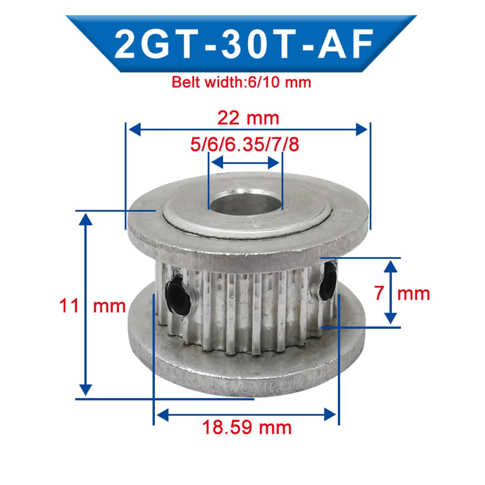 10 pièces GT2-30T poulie de distribution alésage intérieur 5/6/6.35/7/8 Mm largeur de roue de poulie en aluminium 7/11 Mm adapté for courroie de distribution 6/10mm for imprimantes 3D(5 mm,7 mm)