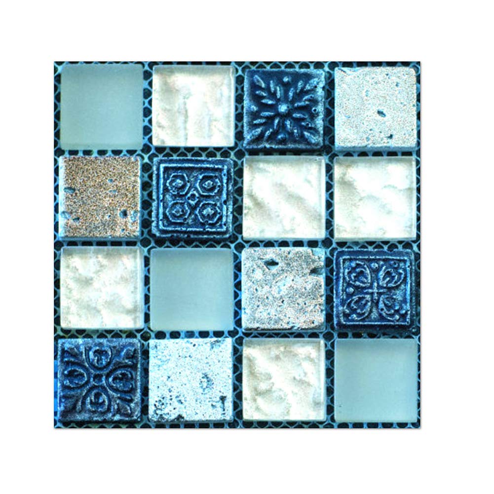 Mosaic Tile Stickers Removable Wallpaper Stick On Tiles Self-Adhesive Waterproof Oil-Proof Anti-Skid Tiles Stickers for Kitchen Bathroom Accersories, Blue (10 x 10 cm, Pack of 20)