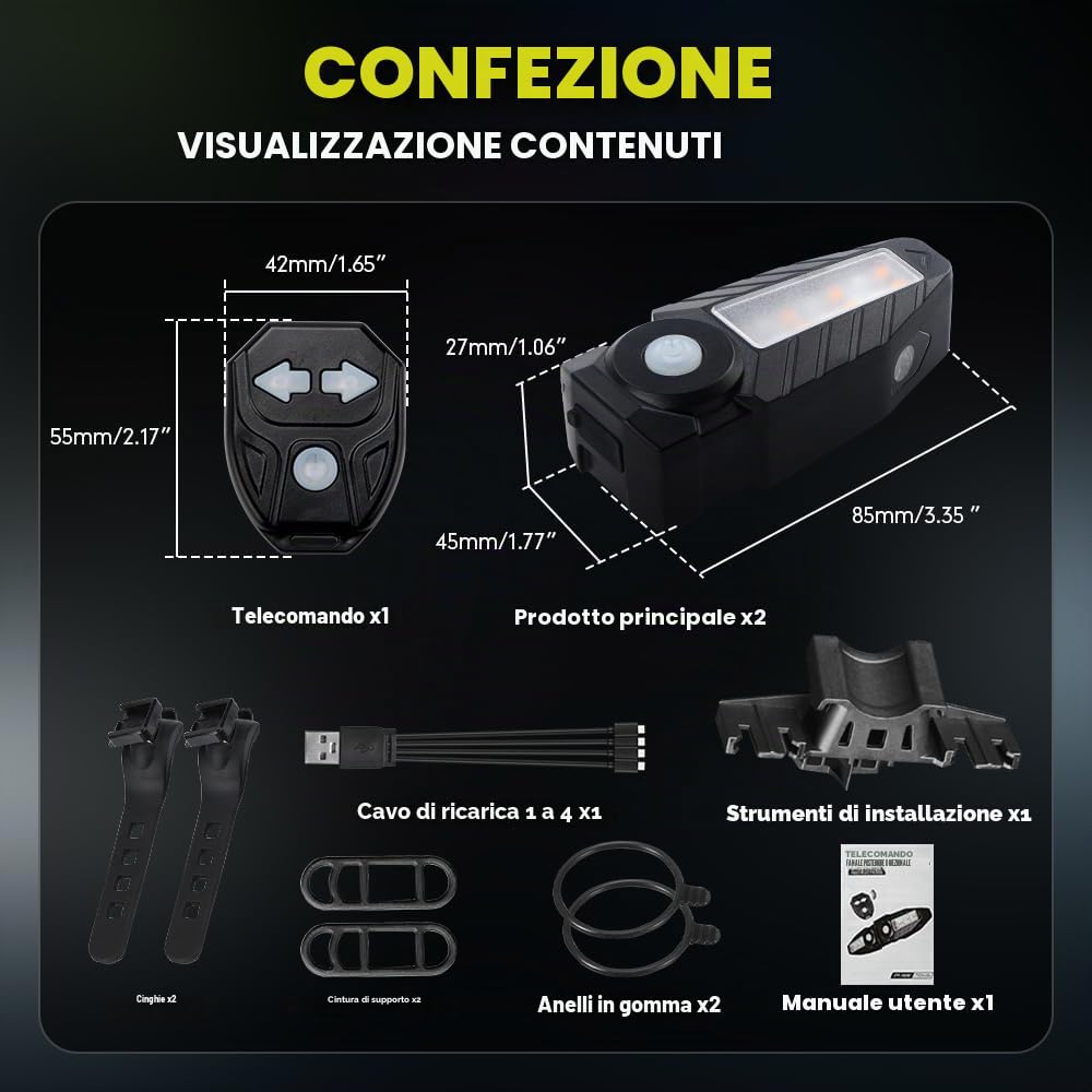 Luce Posteriore Bici con Indicatore di Direzione Ultra Luminoso, 5 modalità-Allarme Acustico Wireless Fanale Posteriore Bicicletta 30 LED IPX4 Impermeabile Ricaricabile USB Luci Bici