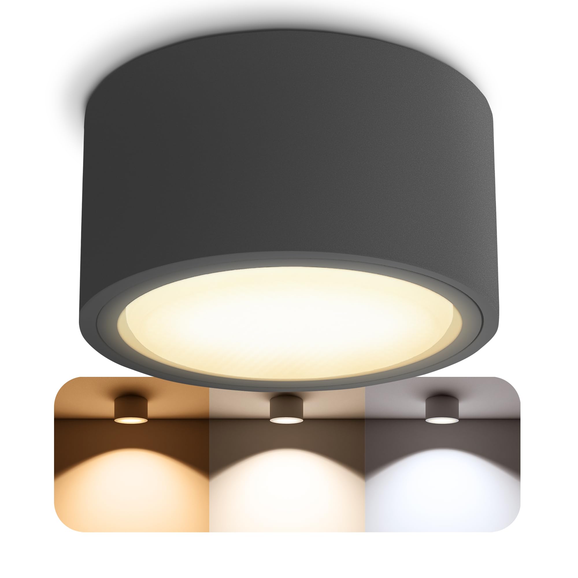 SSC-LUXon 4x CELI-X dimmbare Spot Deckenleuchte flach inkl. LED Leuchtmittel GX53 - Aufbauspot rund anthrazit warmweiss 4,5W 230V