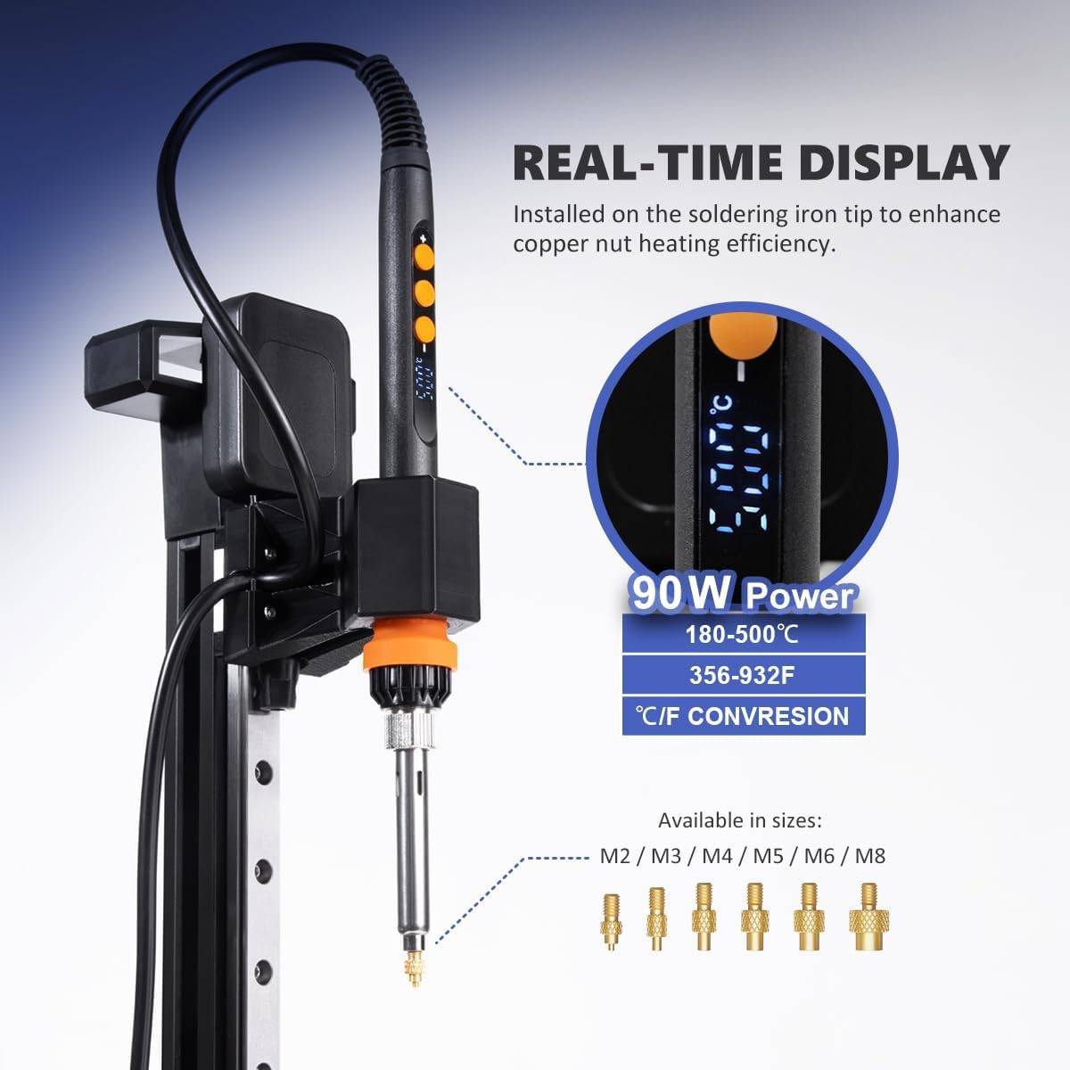 Nutopress Pro Machine de pressage verticale avec fer à souder 90 W, pointes M2-M8, 30 écrous en laiton filetés pour pièce imprimée 3D