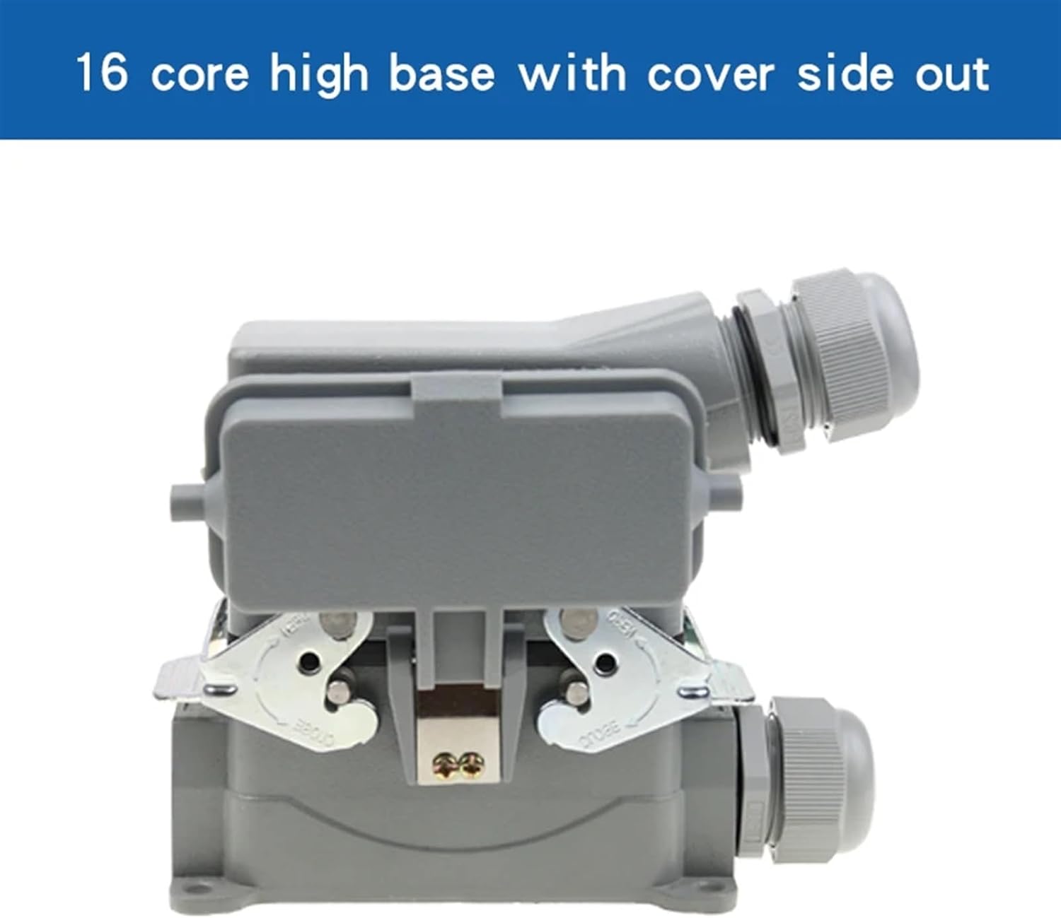 HDC-HE-016 Rectangular Heavy Duty Connector 16 Pins Industrial Aviation Waterproof Plug Socket with Protective Cover 500V 16A(High Base Side Line)