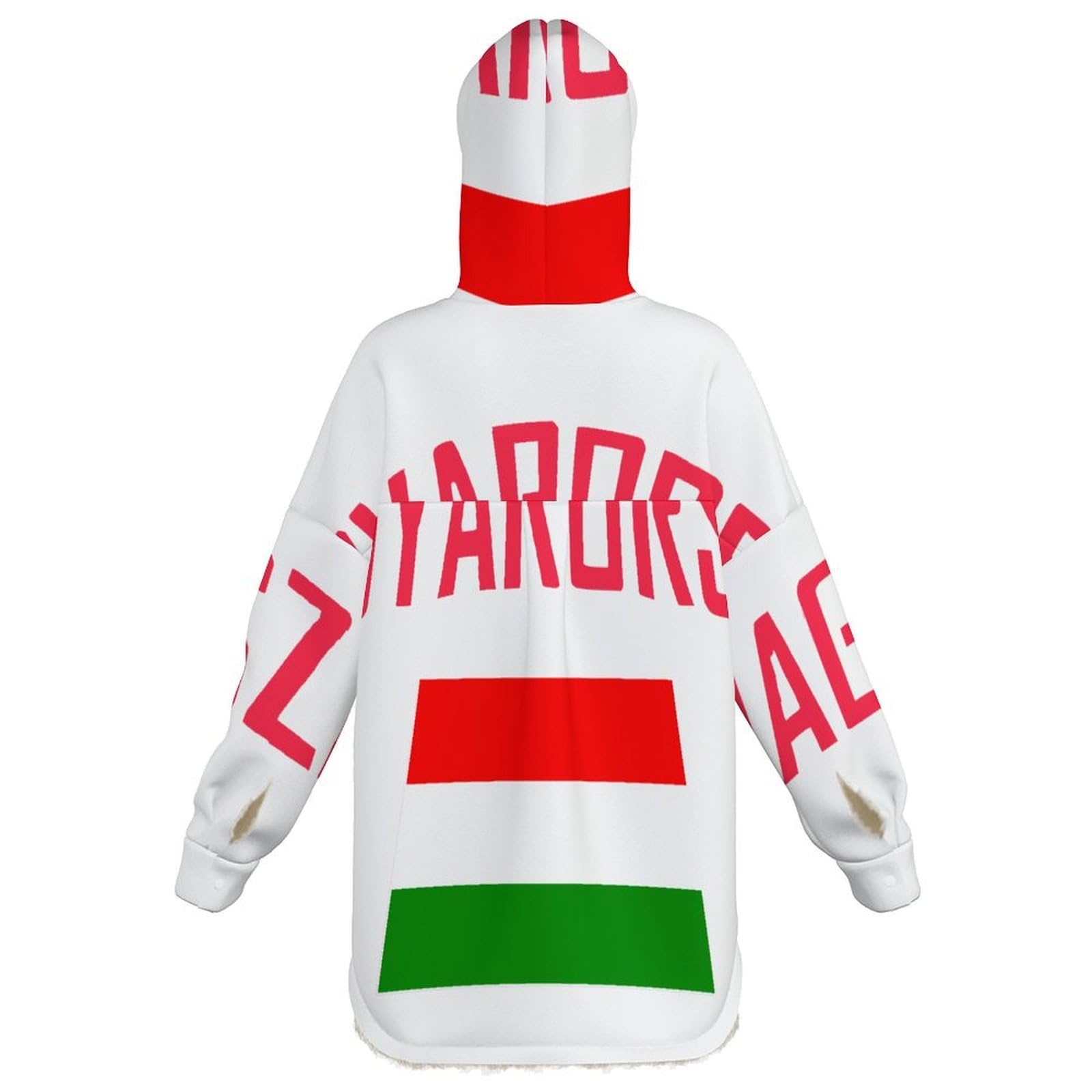 Sudadera Invierno con Capucha de Forro Polar Mujer Bandera Húngara Cálido Hoodies a Manga Larga Felpa Sudadera con Bolsillos, Rojo Y Blanco