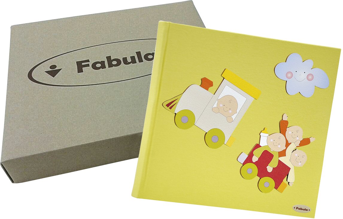 Fabula Linea Baby Trenino - Album ricordo Vagone Bimbi - Formato cm 20x24 con Copertina 252 Verde Chiaro e Applicazioni in Legno - 60 Pagine Avorio - cod. 164082