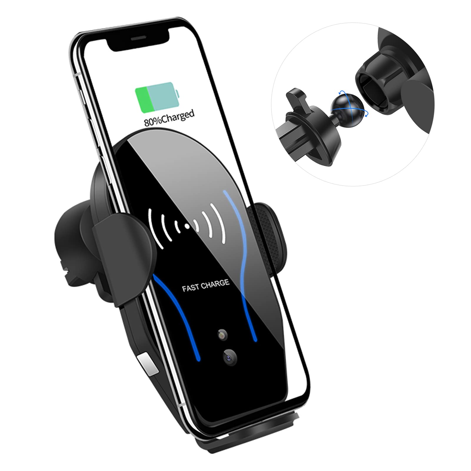 Caricabatterie wireless per auto da 10 W con ricarica rapida Qi, supporto per telefono da cruscotto con sensore di aggancio automatico per bocchetta 'aria, mani libere per una