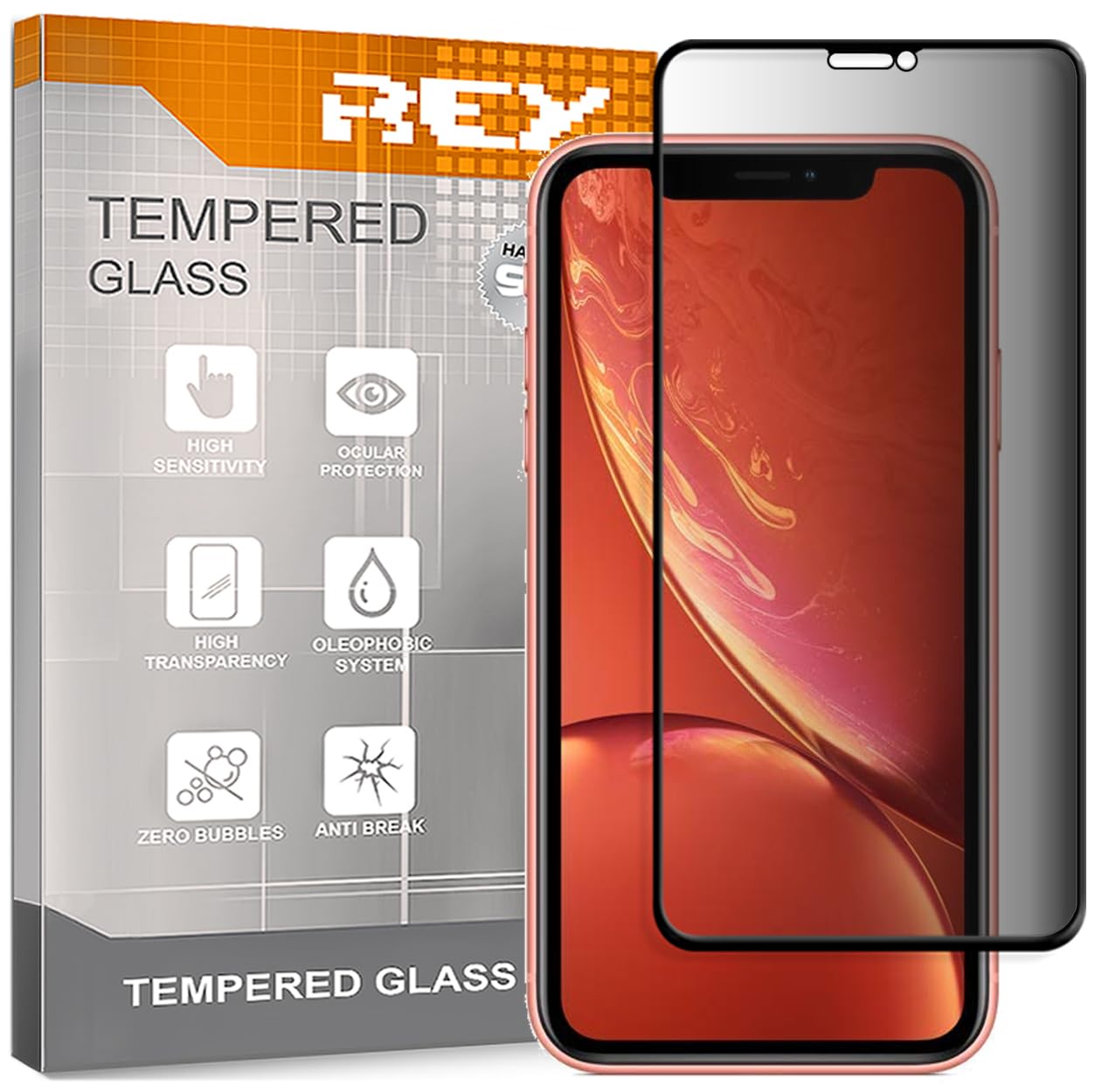 REY Protector de Pantalla Antiespía para iPhone XR - 11 6,1", Cristal Vidrio Templado Premium