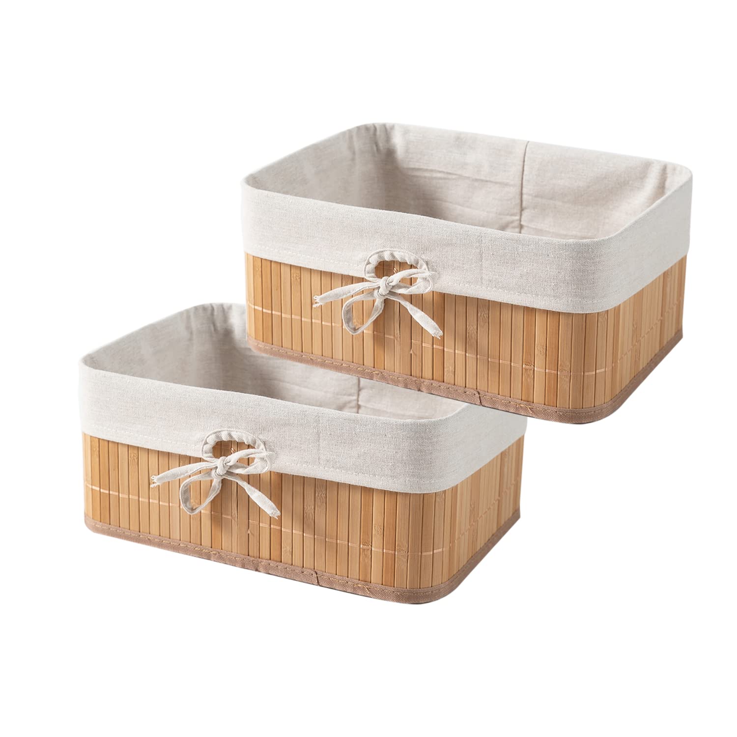 HomeStorie Eco-Friendly Foldable Natural Bamboo Storage Basket Bins Organizer, 33 X 24 X 14 cm, Pack of 2, Beige (AR1543S)