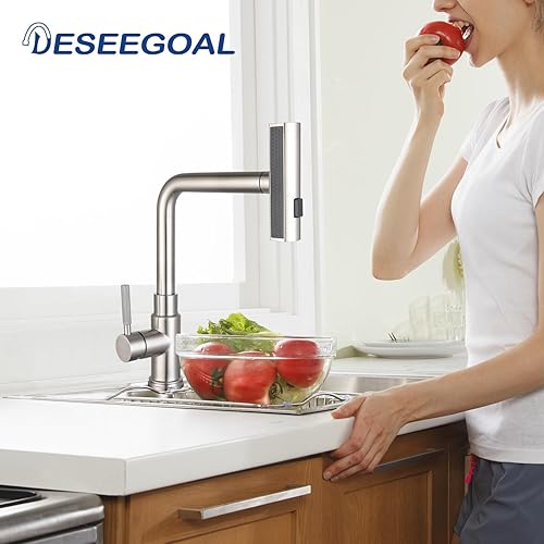 Miniatura 5 de Deseegoal Grifos de cocina con interruptor de cabeza con rociador extraíble, rociador de tres funciones, grifo de fregadero de una sola manija,