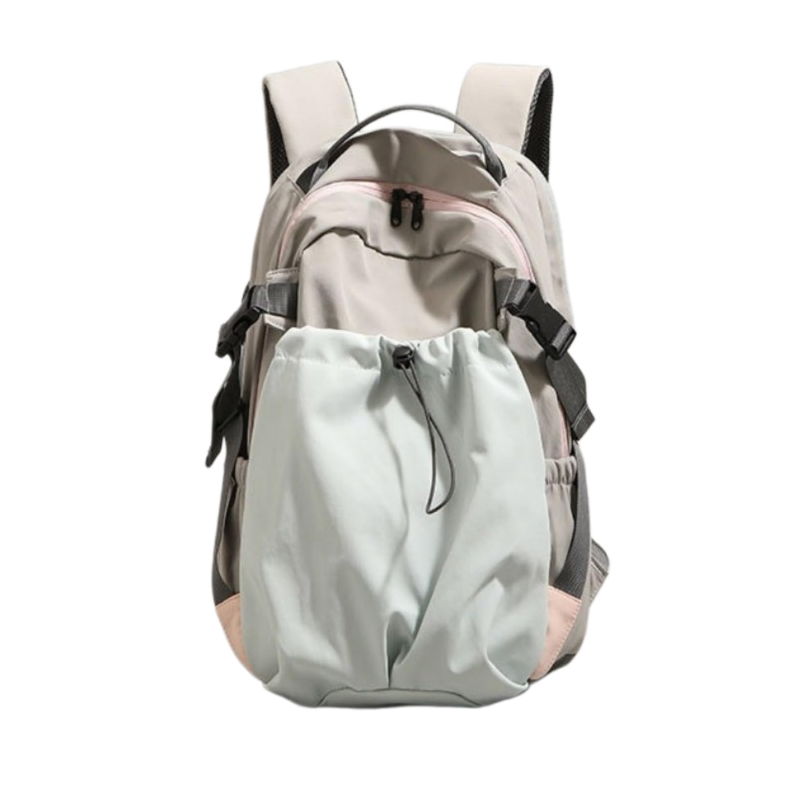 Zaino A Spalla in Nylon Unisex, Grande Borsa Casual di Stoccaggio con Tasca Laterale Cordone per Trasportare Tutti I Giorni-Khaki