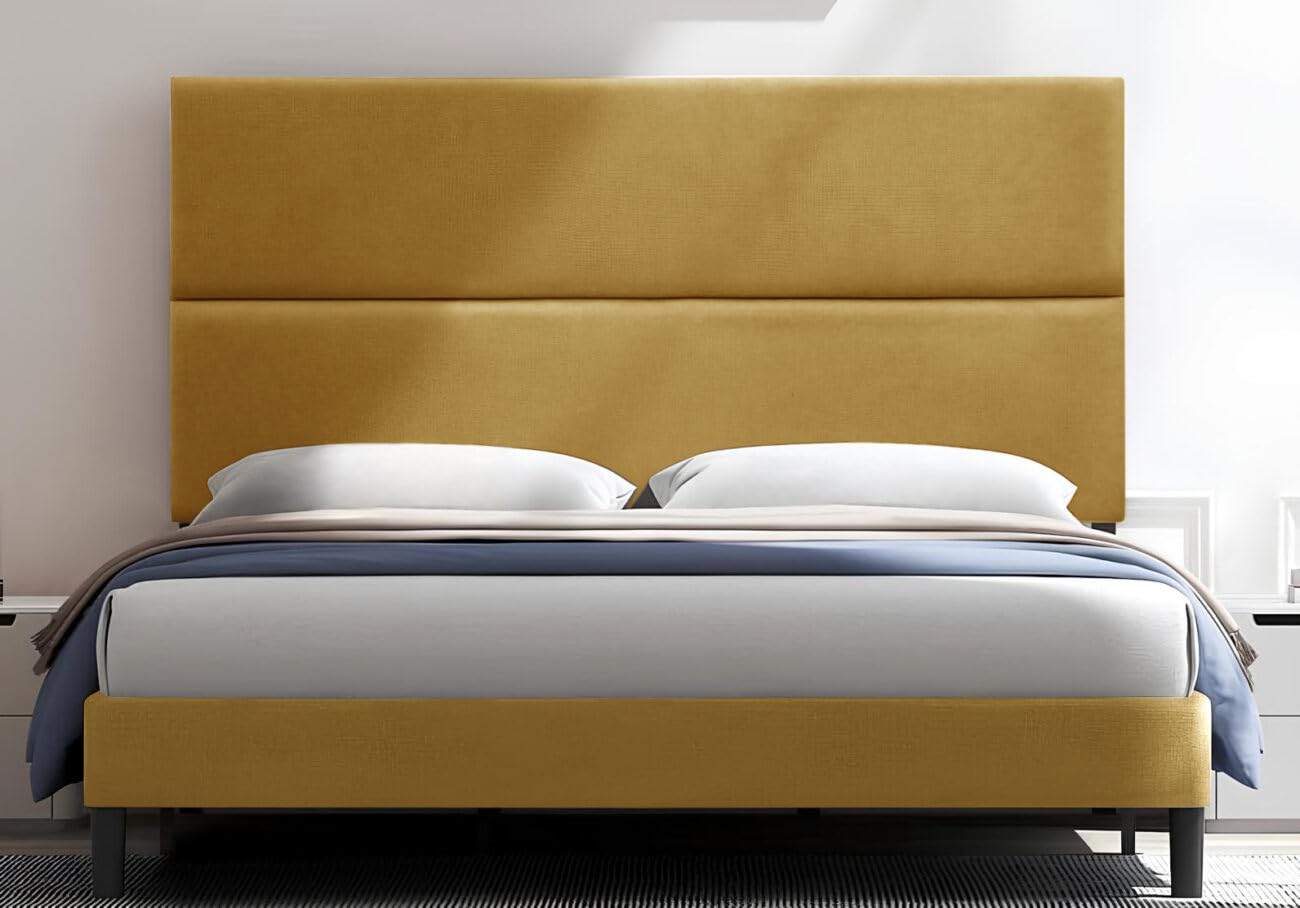 DecorQUALITY Cabecero de Cama Duo 180X125 CM Mostaza - Cabezal Tapizado Acolchado de Tela Antimanchas - Cabecero Premium Dormitorio