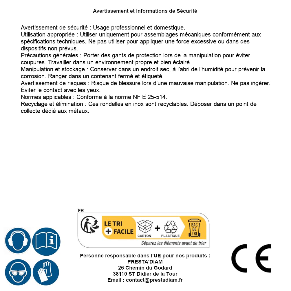 200 arandelas planas medianas escotadas tipo M 6 mm – NFE 25514 – acero inoxidable A2 – D-Work