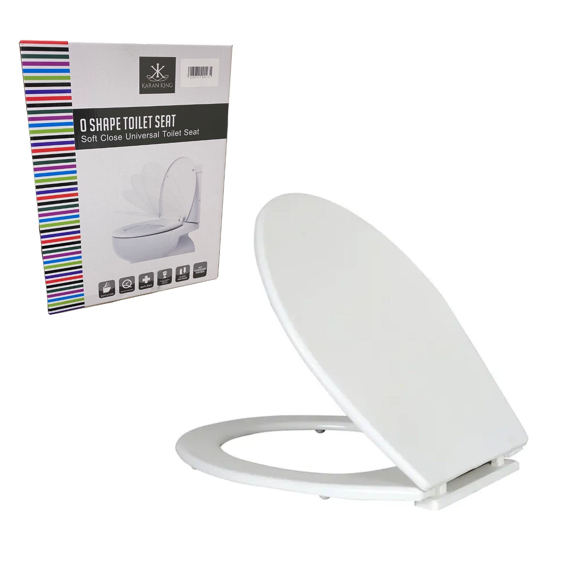 KARAN KING Ultrasoft Close White Toilet Seat - Standard O Shape, Easy Installation, Quick Clean, Premium Comfort, Durable Bathroom Fitting, Scratch Resistent, Seat Cover, Universal FIT, Adjustable