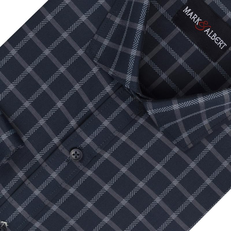 Image of MARK & ALBERT 100% Cotton Full Sleeves Regular Fit Formal Shirt for Men Blue