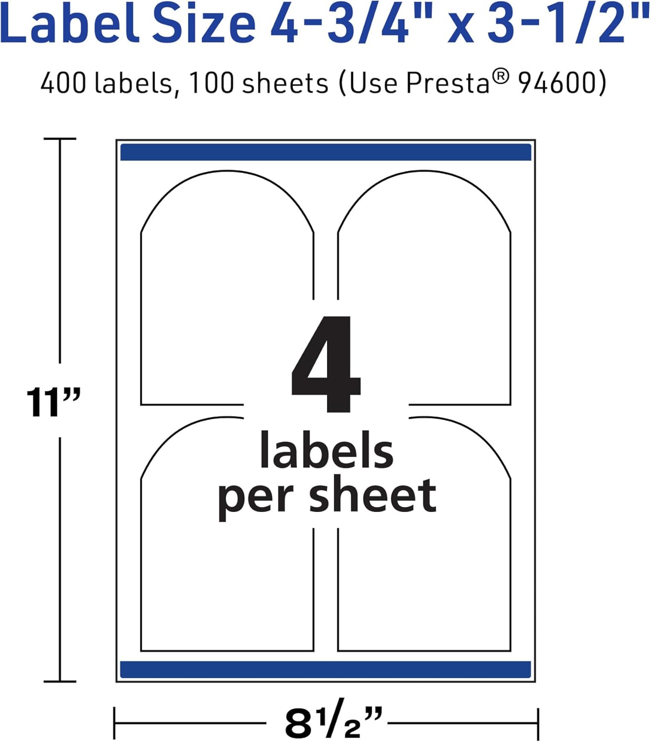 Avery TrueBlock Matte White Arched Labels, Sure Feed Technology, 4.75" x 3.5", 400 Matte White Labels, Print-to-The-Edge, Laser/Inkjet Printable, Great for Packaging and Product Merchandising