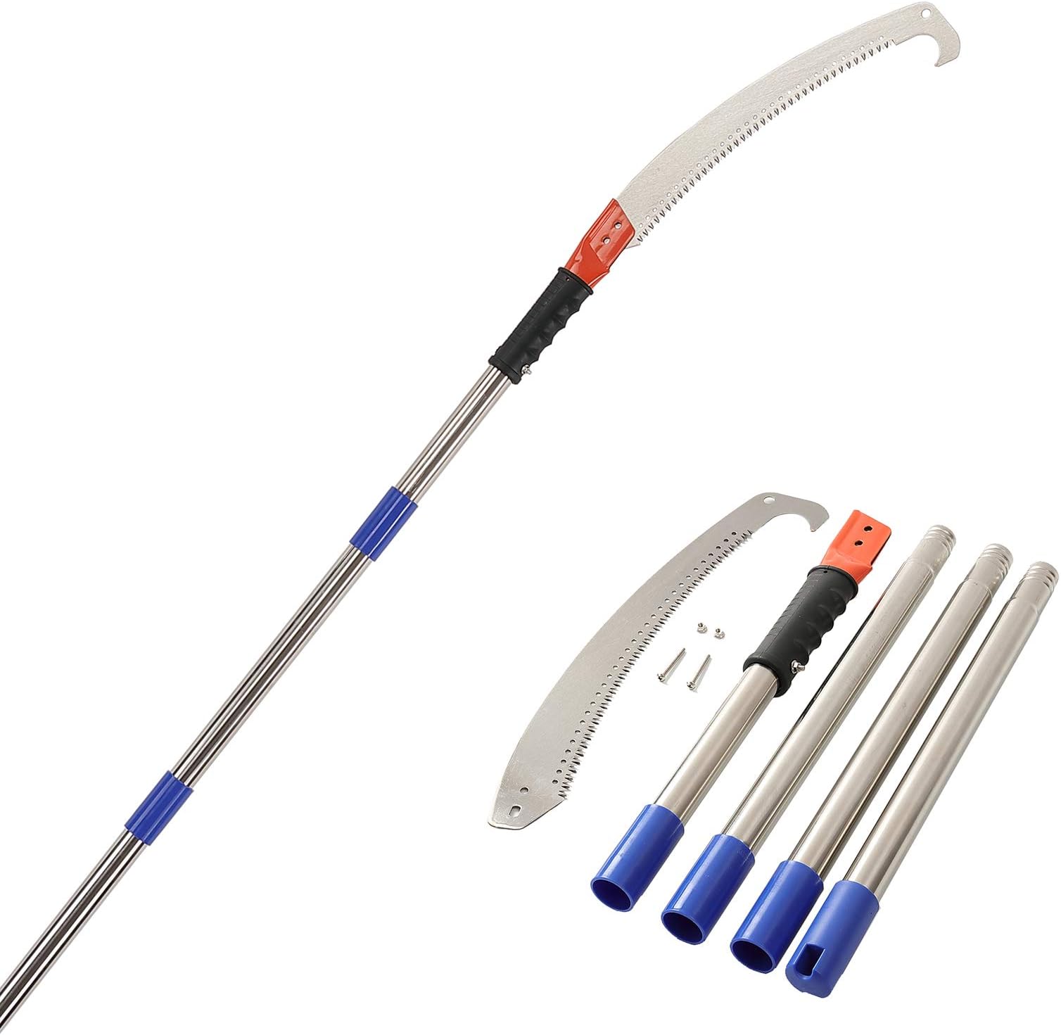 Extendable Manual Pole Saw For Tree Trimming - Tree Pruner With 10FT Extension Stainless Steel Pole, 3-Sided Cutter Blade Tree Saw Cutter