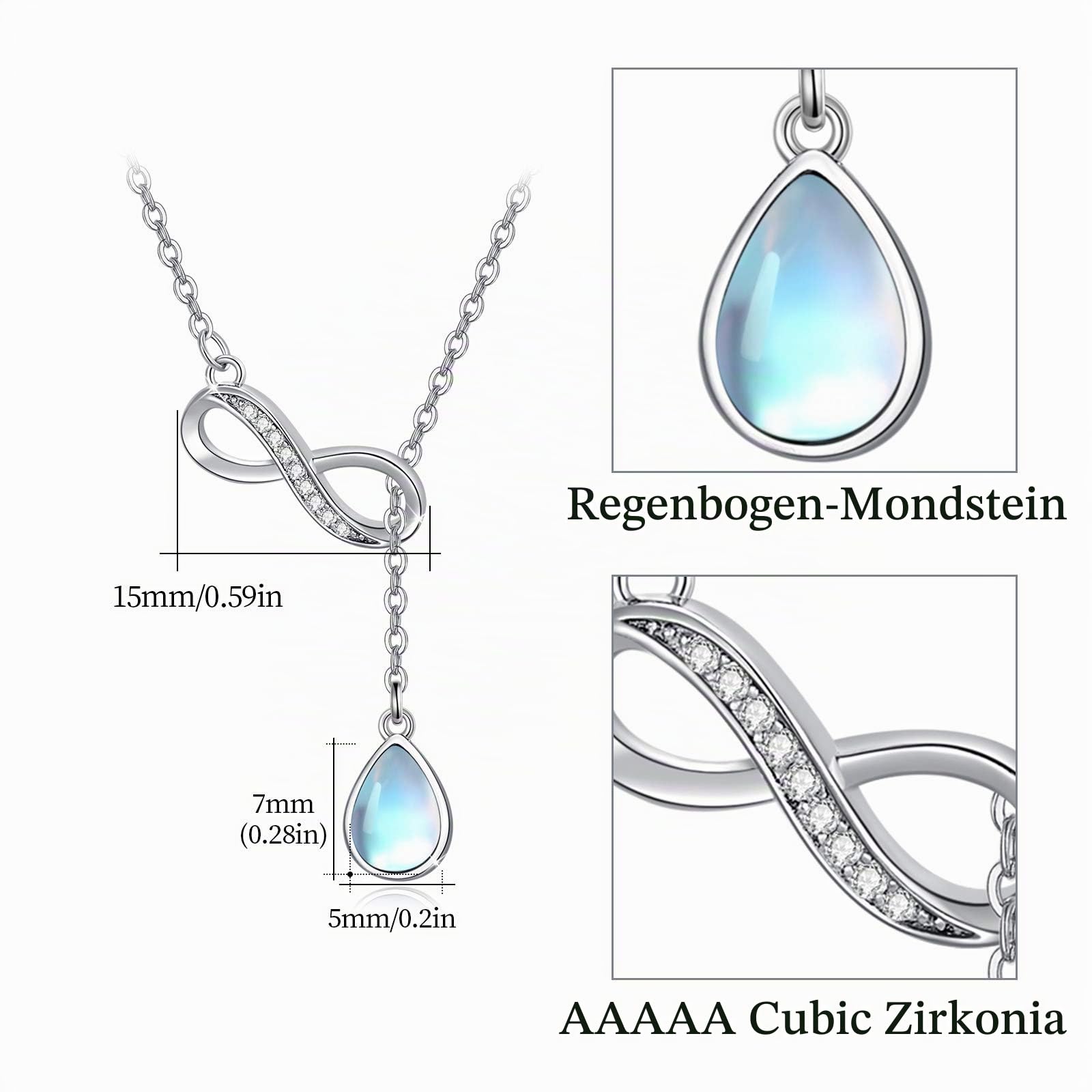 REDSUN Mondstein Halskette S925 Sterling Silber Keltischer Knoten Kette Regenbogen Mondstein Halskette Anhänger Schmuck für Damen Mädchen Mutter Tochter Frau Geschenk