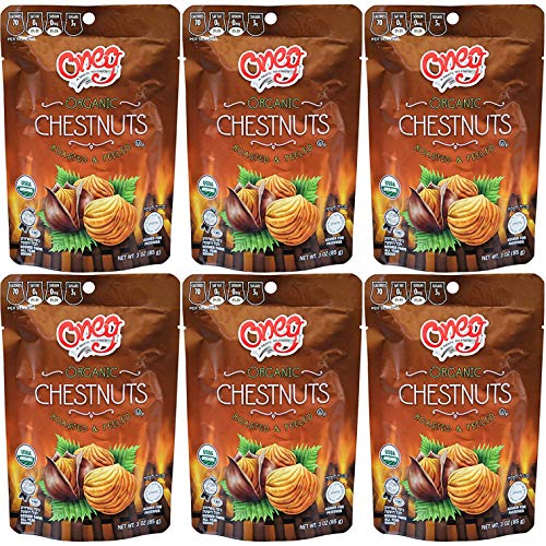 Organic Whole Chestnut- Roasted and Peeled Chestnuts- Kosher for Passover - 3 Oz Bag (6-Pack, Total of 18 Oz)