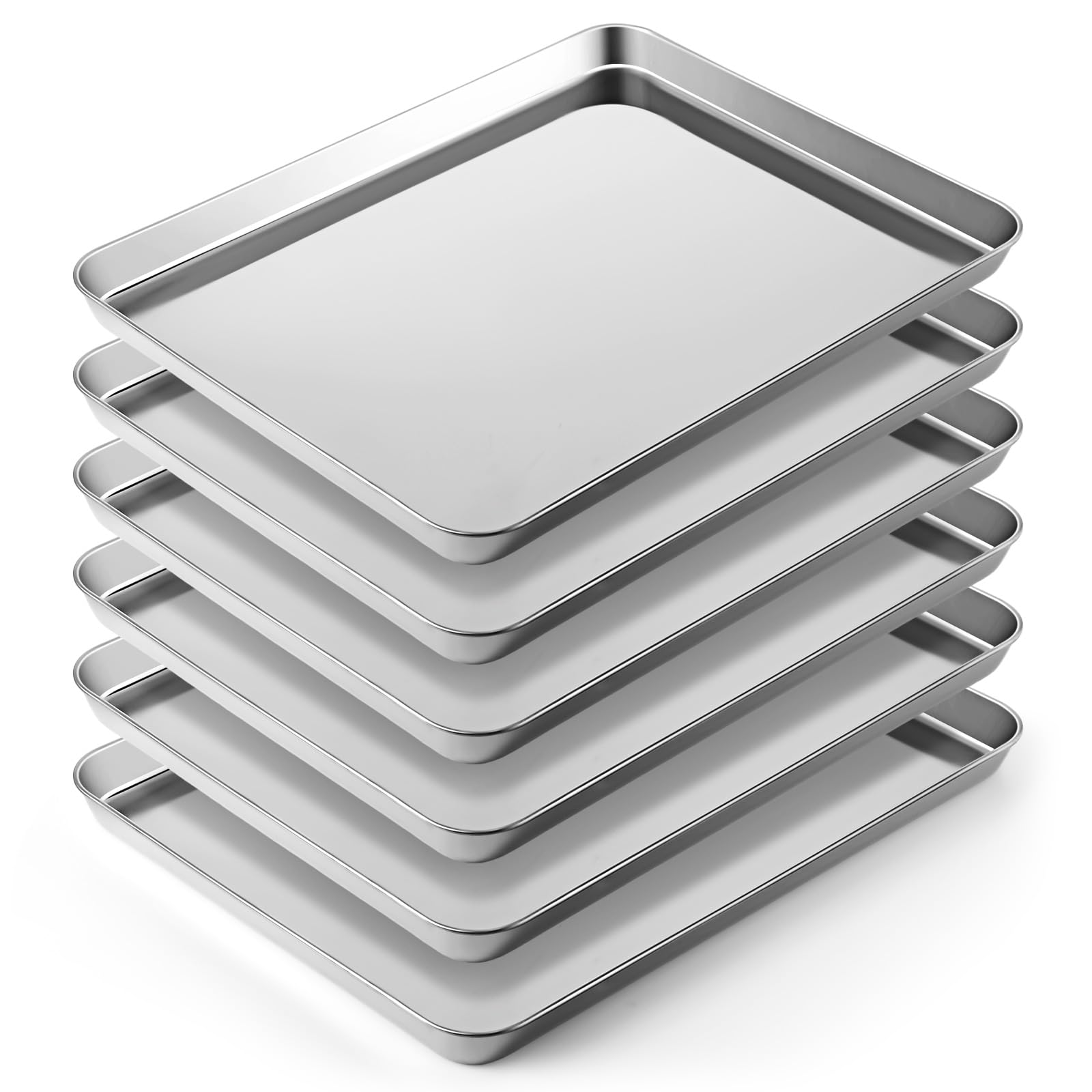 Mimorou 6-teiliges Backblech-Set aus Edelstahl, Keks-Backform, Backgeschirr, Ofenblech, spülmaschinenfest, Backblech, handelsübliche Qualität, Backbleche für Backofen (40,6 x 30,5 x 2,5 cm)