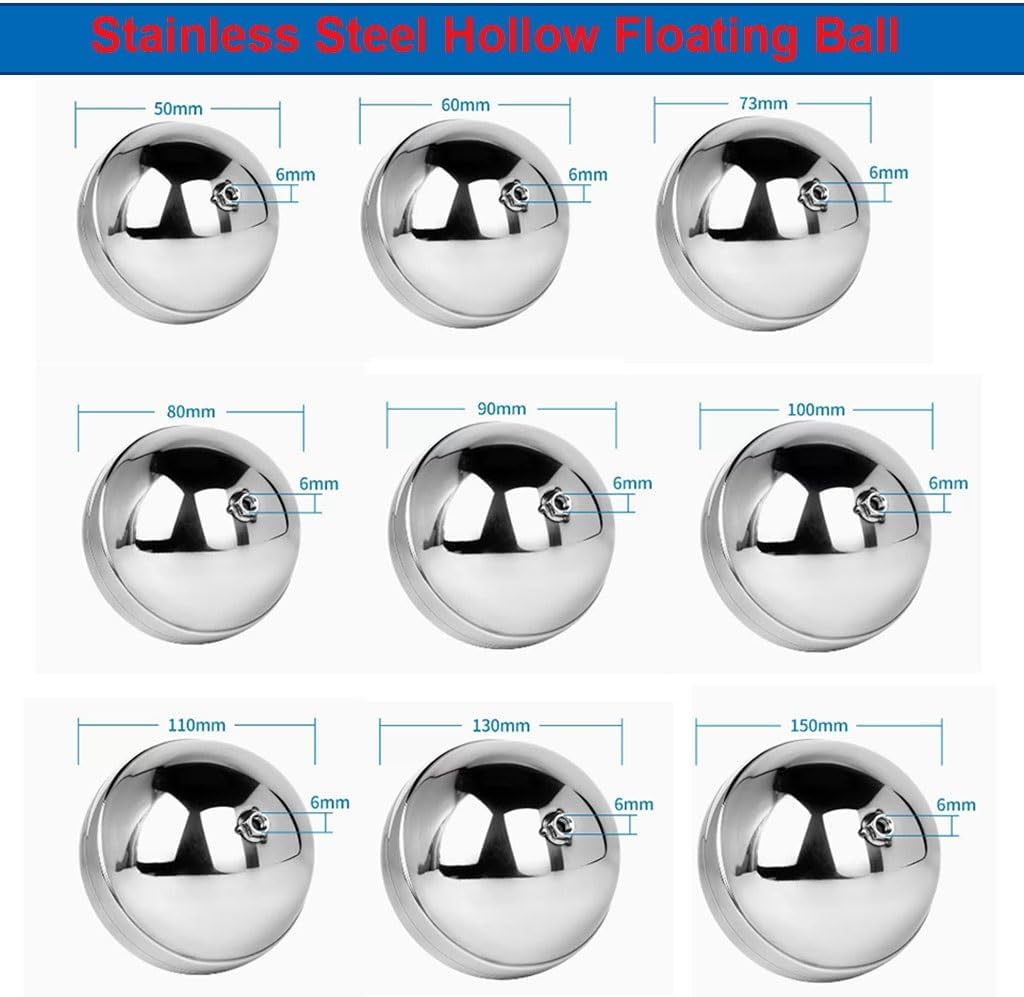 1pcs 100mm Stainless Steel 304 Hollow Float Ball for Water Tanks, Heaters & Boilers - M6 Nut Connection