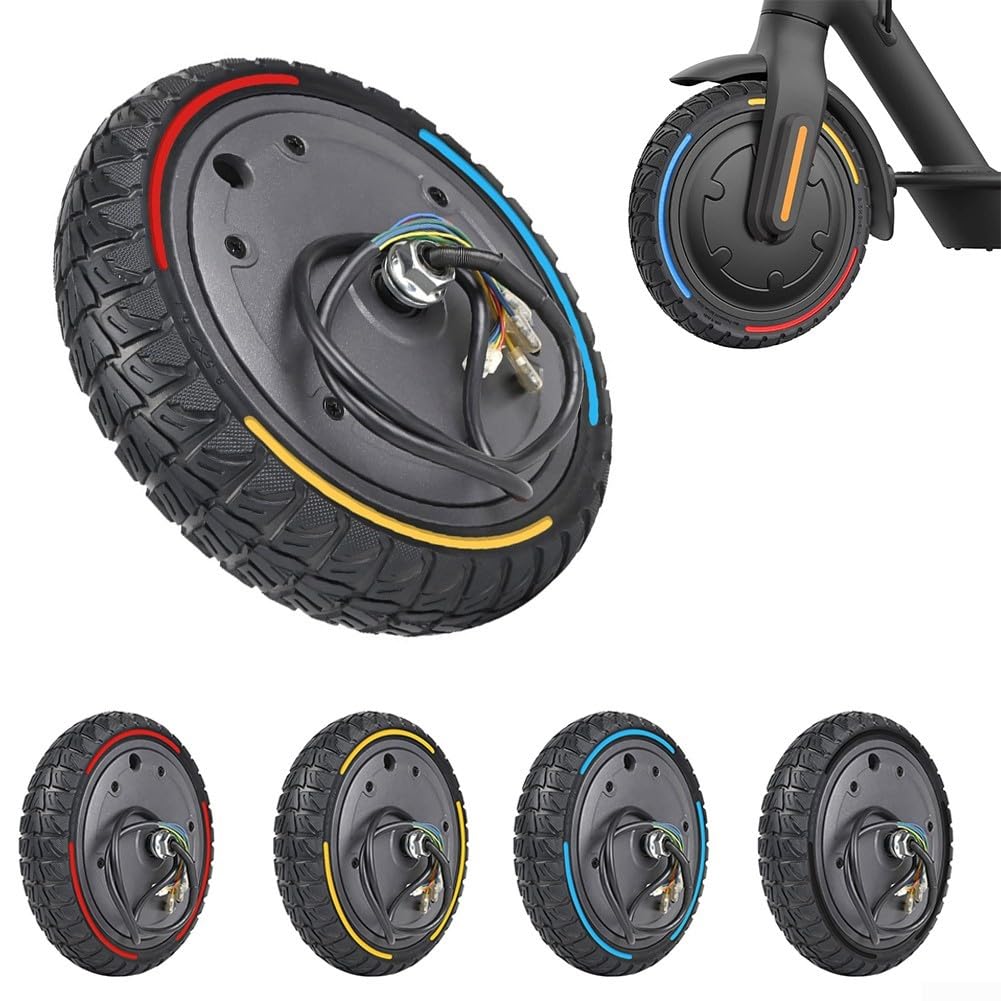Rueda de motor de neumático sólido de 36 V 350 W, para scooter eléctrico M365 de 8,5 x 2 – 6,1, 215 x 102 mm, goma + aleación de aluminio (azul)