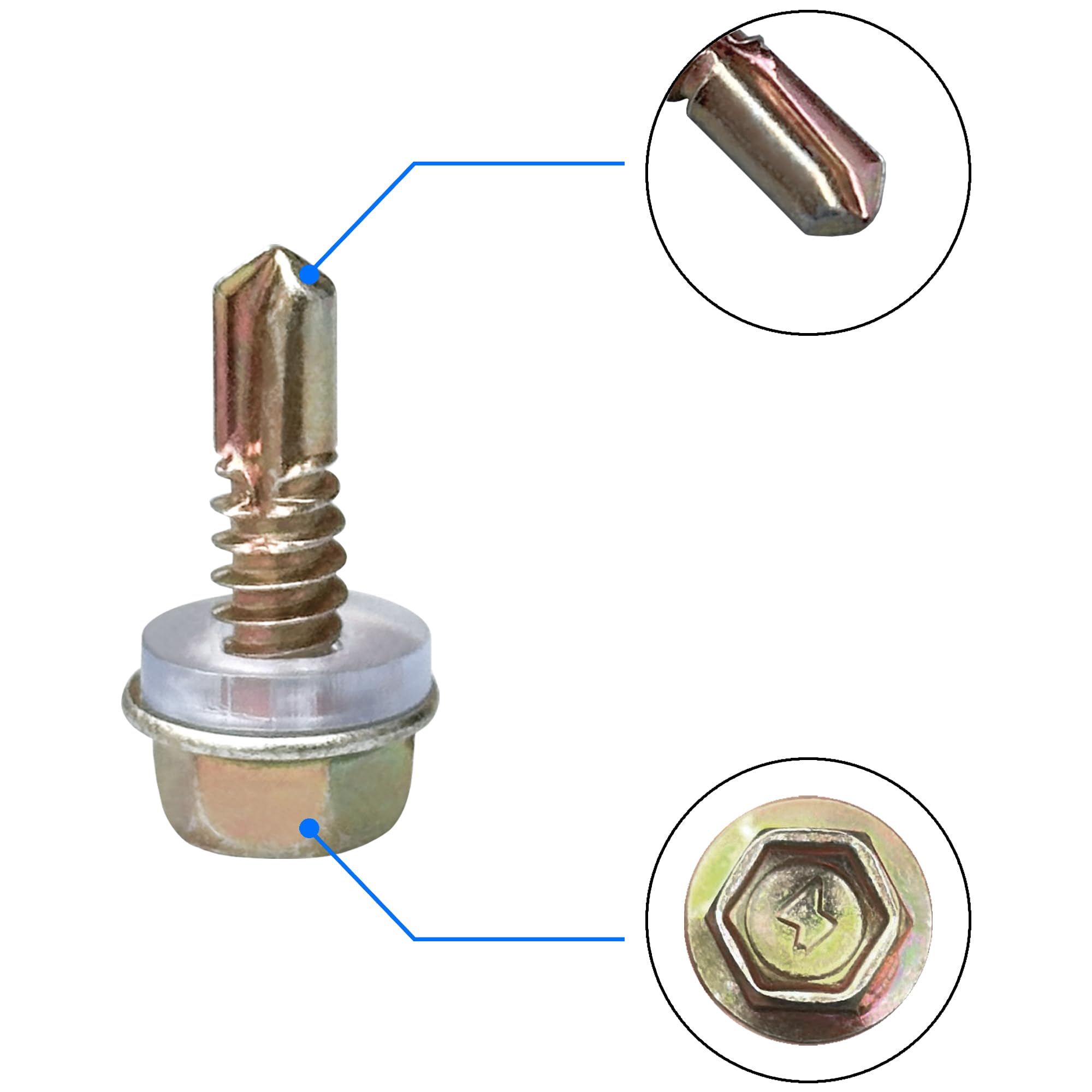 50 PCS Hexagon Self Tapping Self Drilling Screws with Pads for Metal Wooden & Plastic Sheets (M4.8 * 20mm) - Image 3