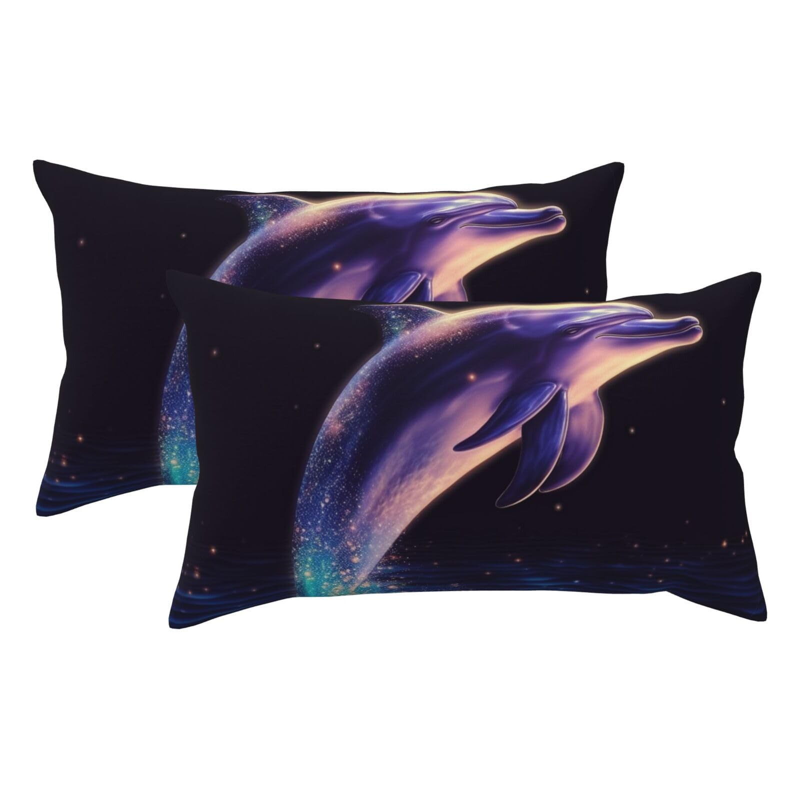 2 Pack King Pillow Cases with Hidden Zipper, Soft Breathable Pillow Covers for Hair and Skin, Glitter Dolphin Pillowcases 20"x36" Bed Pillow Protectors Cover for Sleeping Gifts