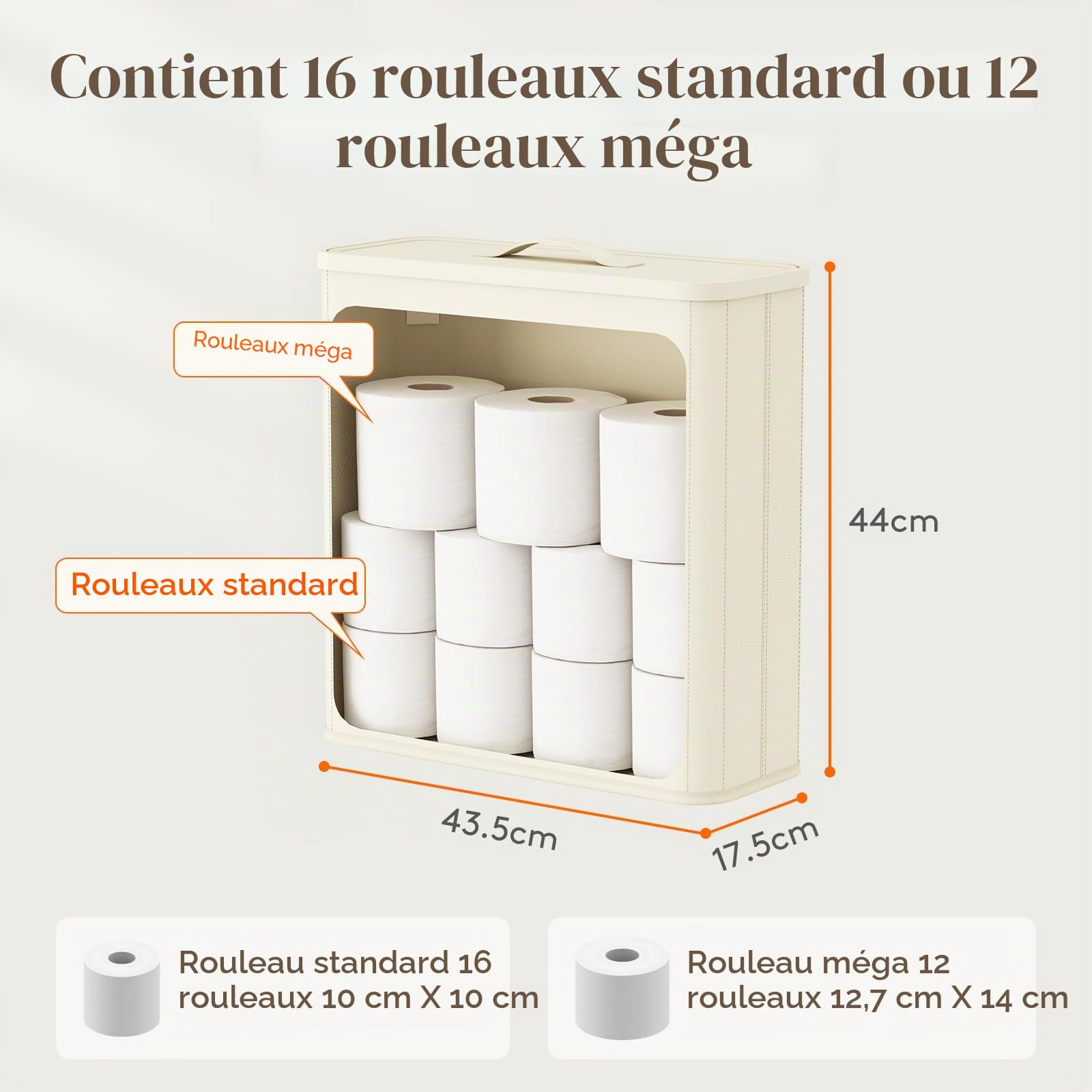 Lifewit Rangement Papier Toilette avec Couvercle, Réserve de Papier WC, Boîte de Rangement Salle de Bain en Tissu pour Rouleaux et Serviettes, Accessoires Toilettes, 30L, Blanc Crème