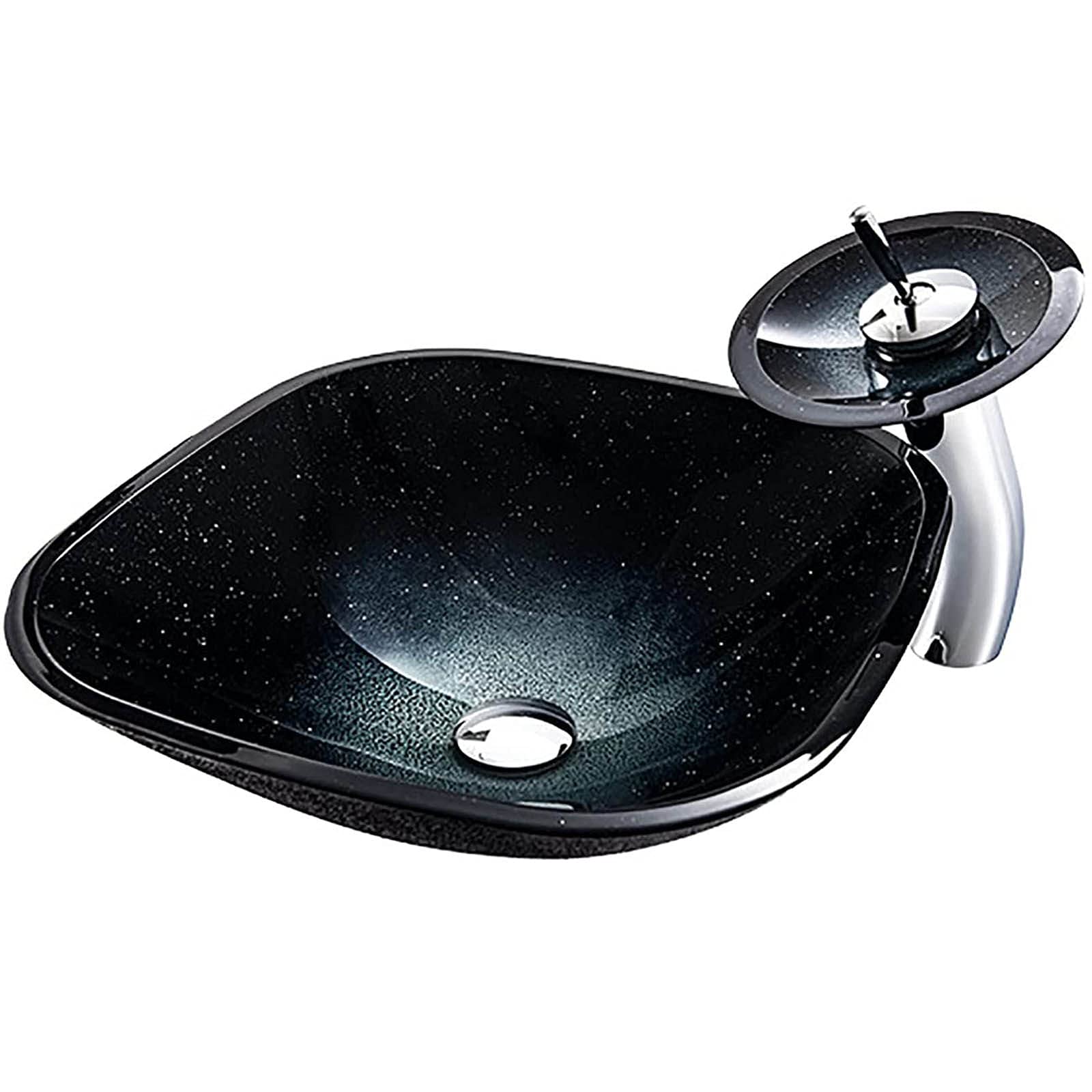 Lavabo de comptoir en verre trempé facile à installer avec robinet