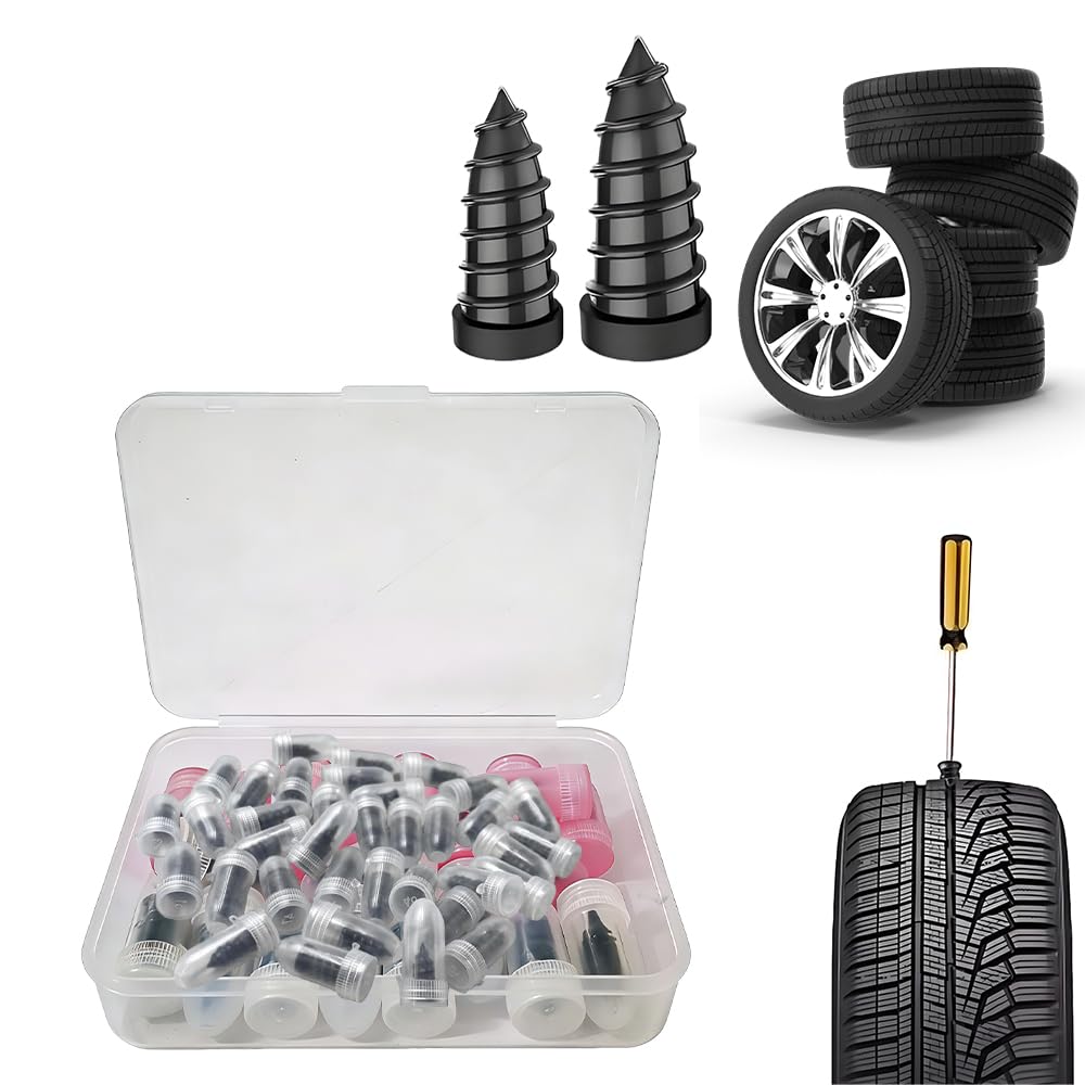 Tire Repair Rubber Nails Kit, Screw in Tire Repair Plugs with Box and Screwdriver (100pcs)