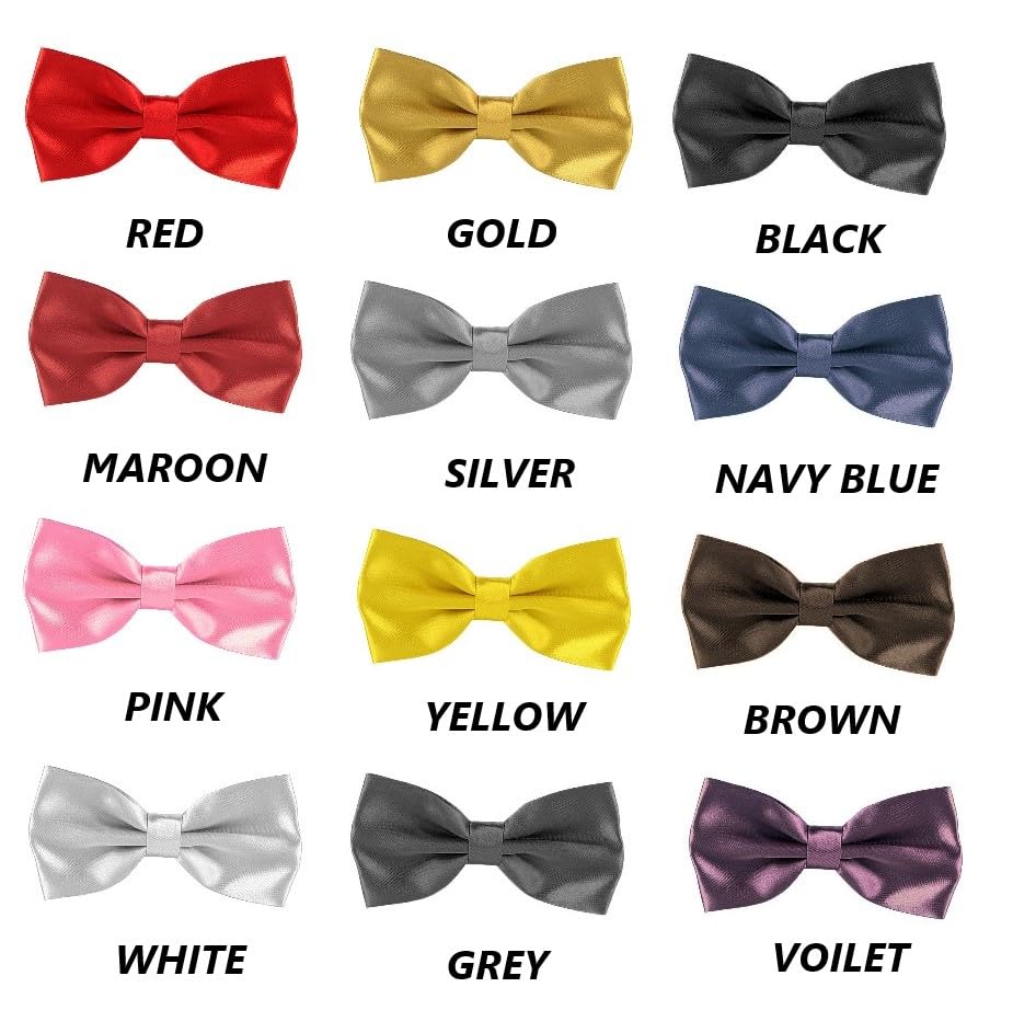 Image of Mens Classic Solid colour Bowtie 6pcs /12pcs Combo Pre-tied Satin polyester Formal tuxedo Bow tie Set For Boy Women and Men & Adjustable Length