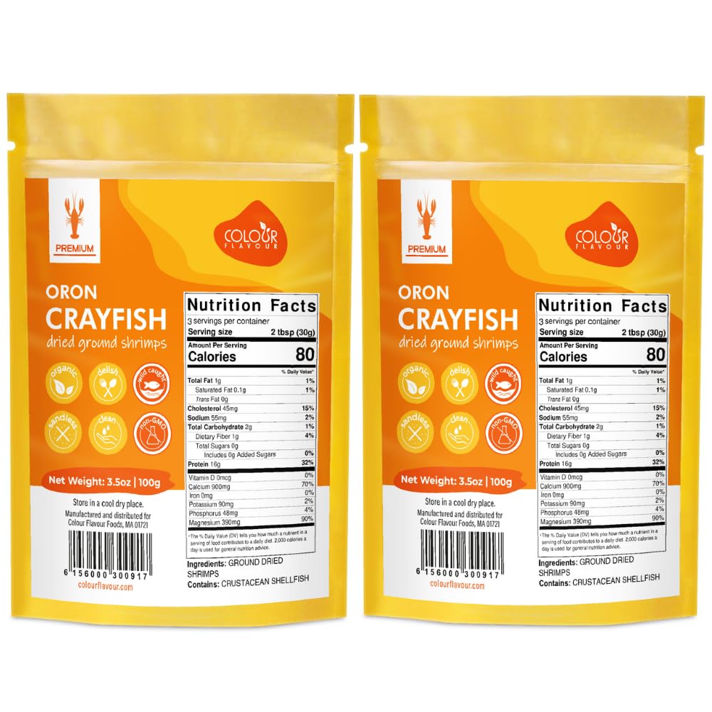 Colour flavour Premium Quality Nigerian Dry Shrimp Crayfish powder 3.5OZ 100GRAM Dried Shrimp for cooking Seafood Flavor Crayfish (3.5 oz pack 2)