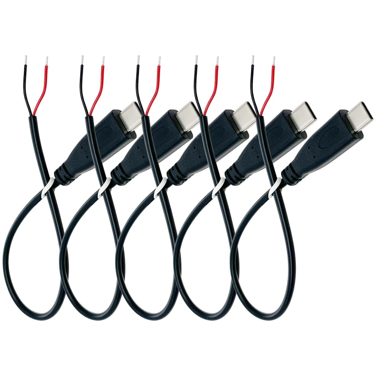 PENGLIN 5 Stück 25CM USB Typ-C Stecker 2 Core Pigtail Kabel,3A 5V USB-C Stecker auf 2Pin Blankes Kabel USB Verlängerungskabel 22AWG(0.3247mm²)