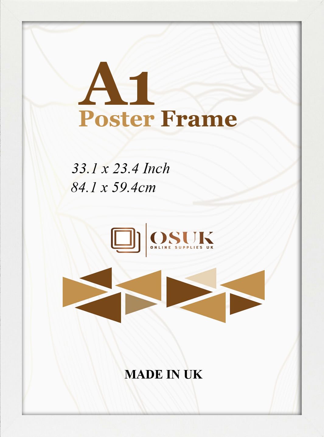 OSUK Limited White A1 Poster Frame - A1 (23.4 x 33.1 inch) Photo Frame - Large White Picture Frame 59.4 x 84.1cm with Clear Perspex Sheet & Wall Mounting Hooks